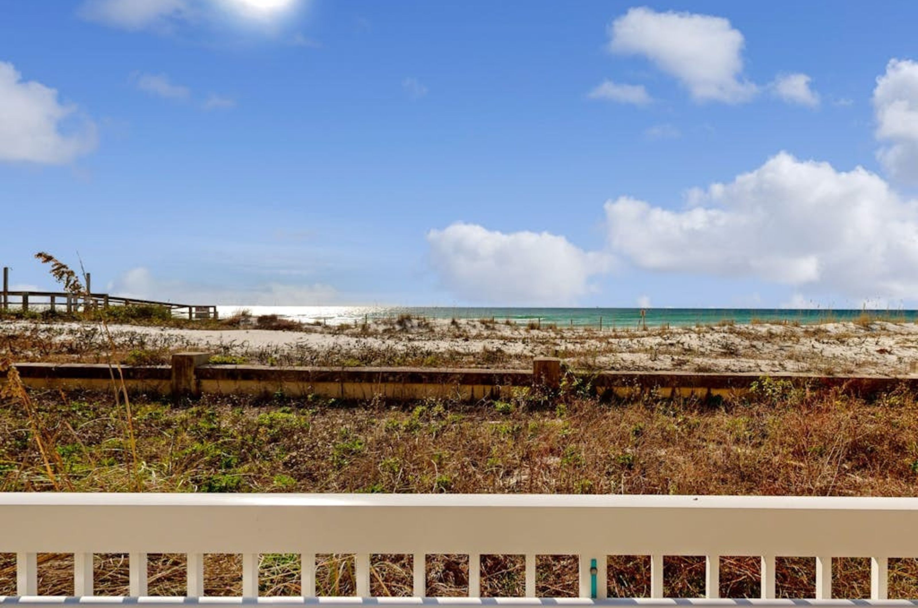 View of the Gulf and beach from a private balcony at Azure Condominiums 