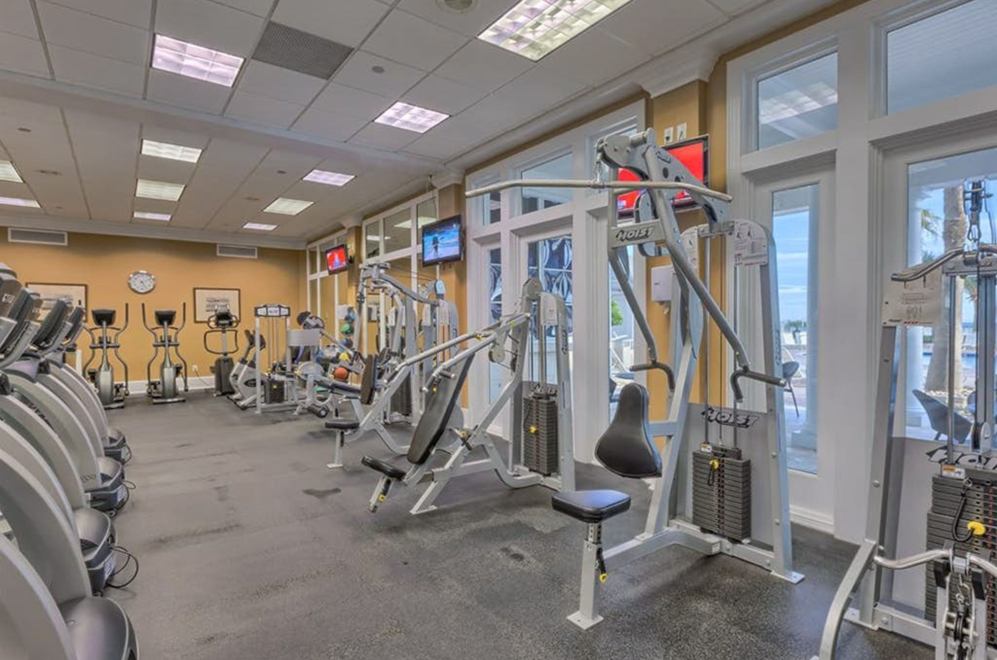 Cardio equipment in the fitness center at Beach Club 