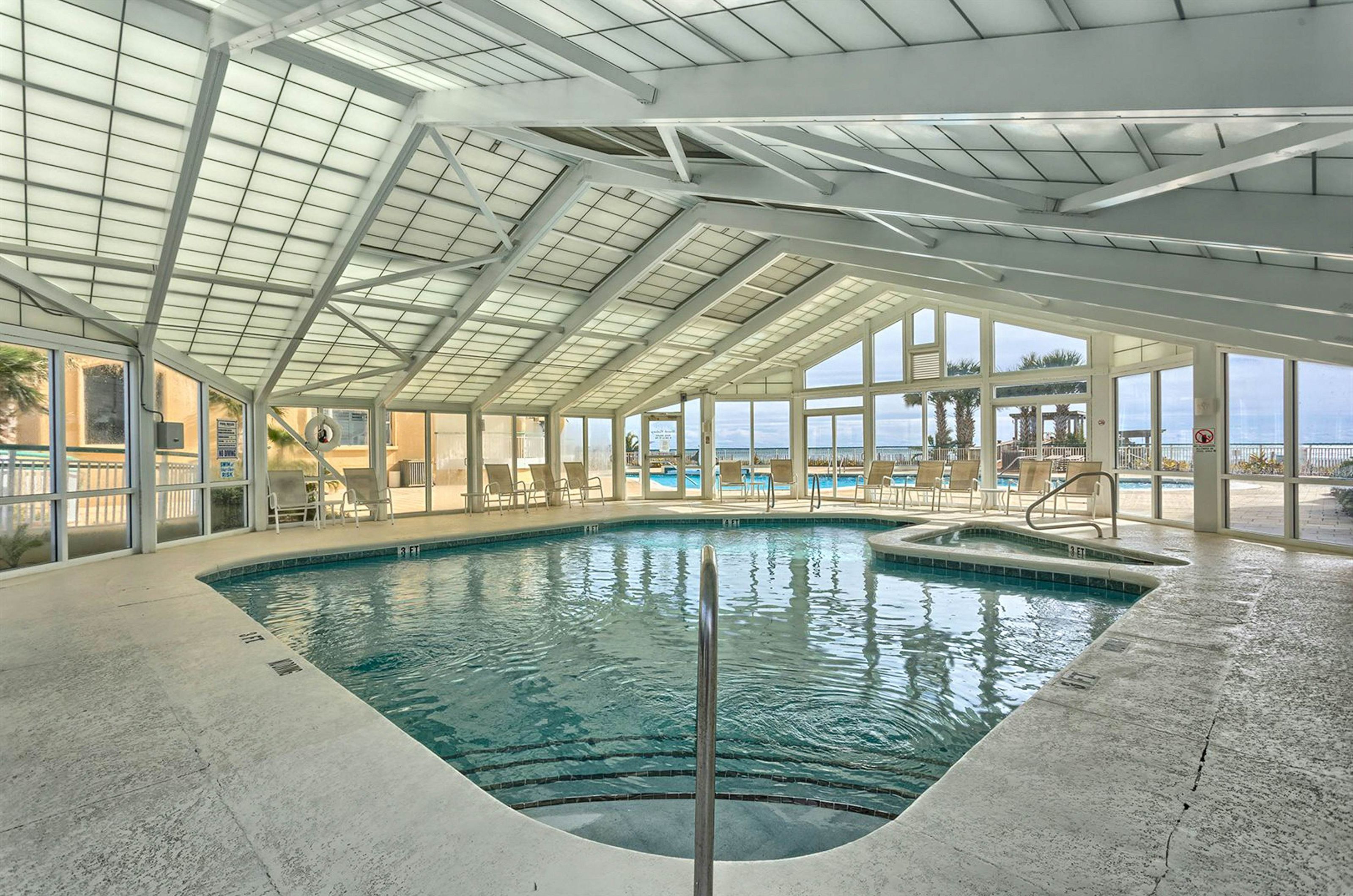 The indoor covered swimming pool	