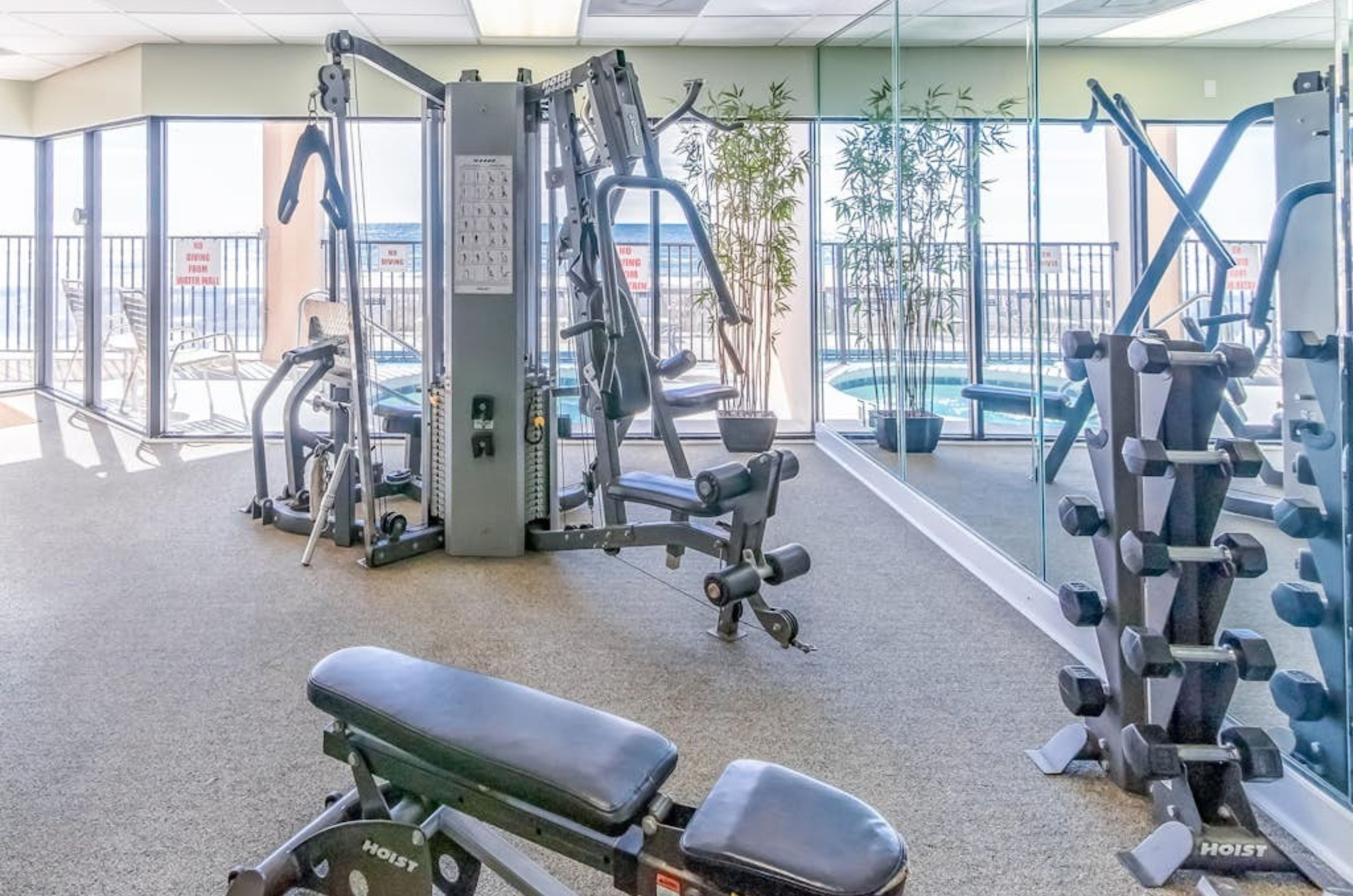 Strength equipment in the gym at Broadmoor Condominiums 