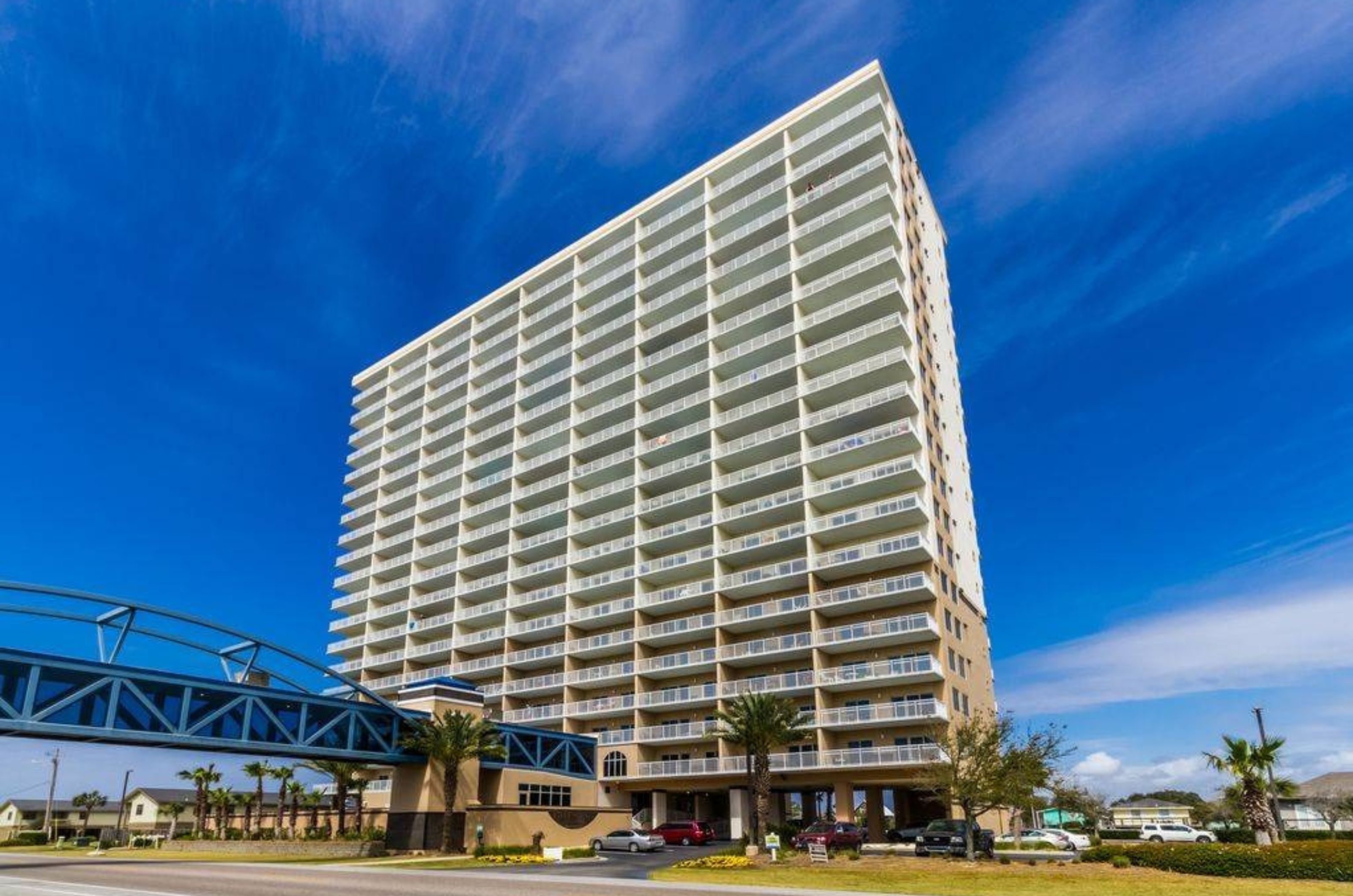 View from the street of Crystal Towers in Gulf Shores Alabama