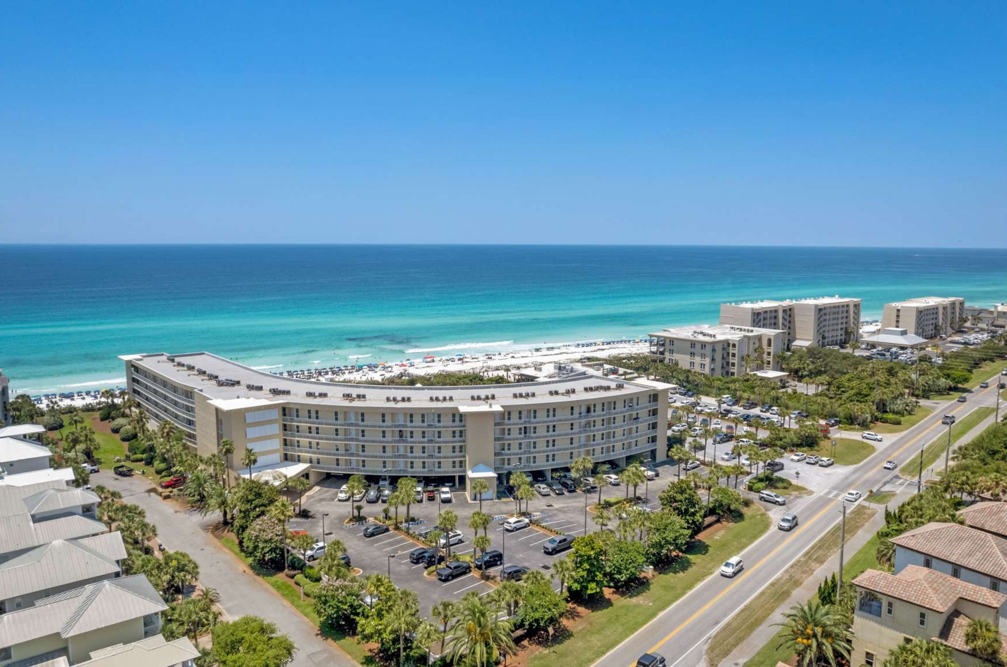 Aerial view of Crescent Condos in Destin FL. 