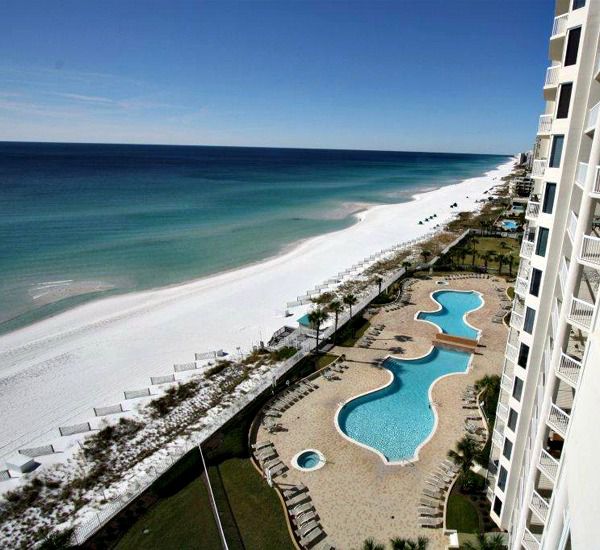 View of the Gulf and pool from Silver Beach Towers Resort in Destin Florida