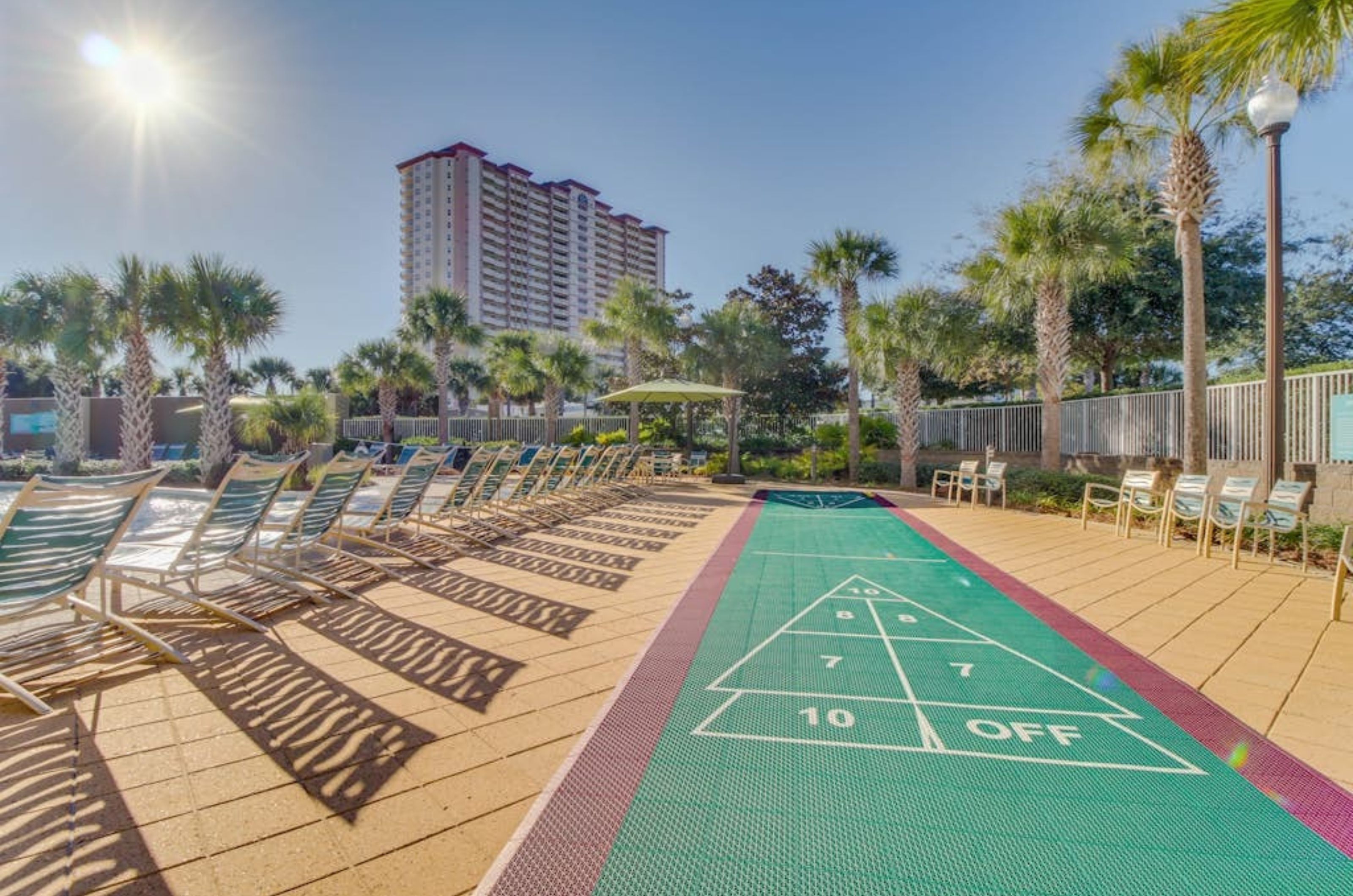 The outdoor shuffleboard court at Emerald Beach Resort in Panama City Beach Florida 