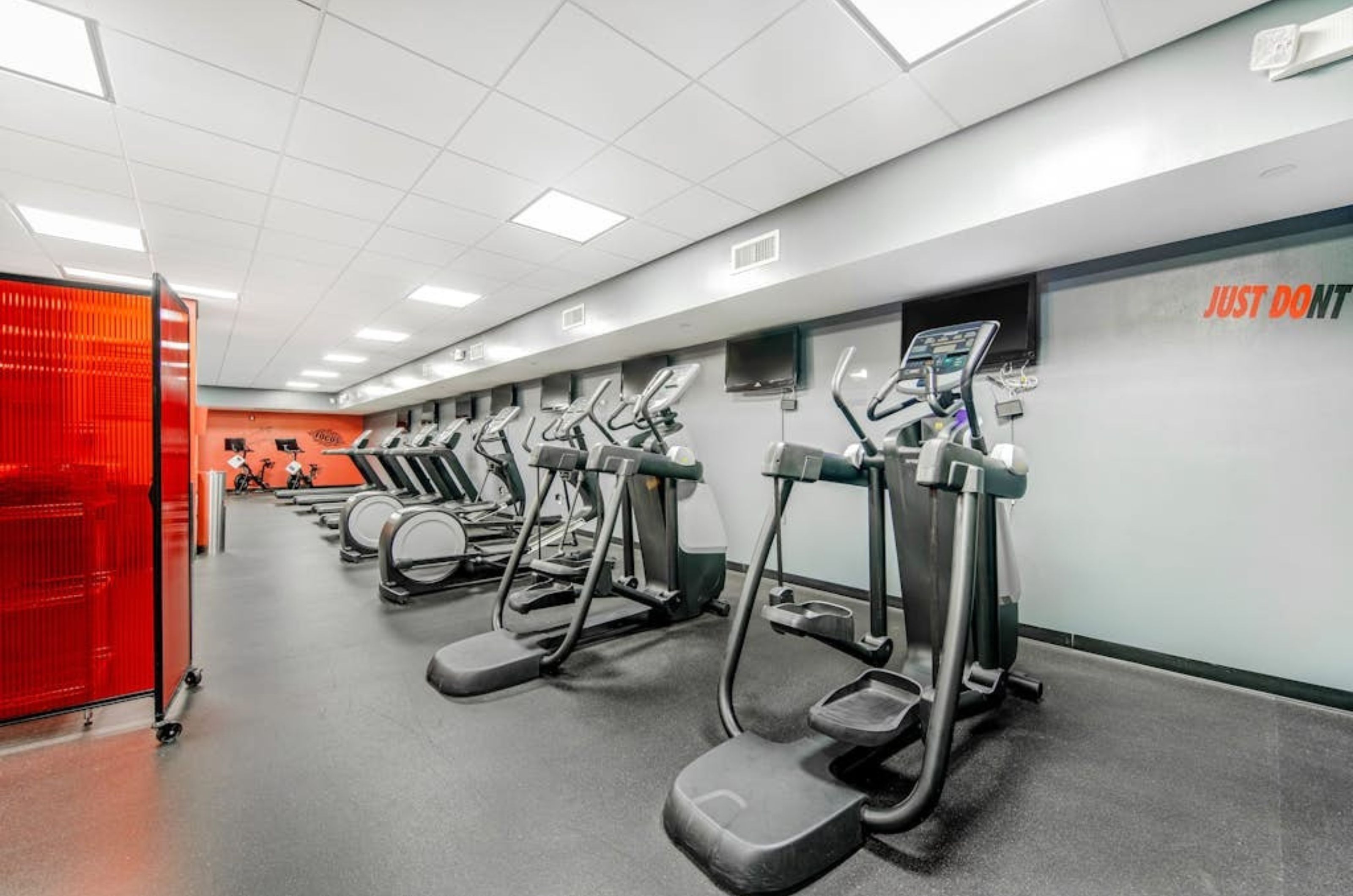 A row of treadmills in the gym at Emerald Beach Resort in Panama City Beach Florida 