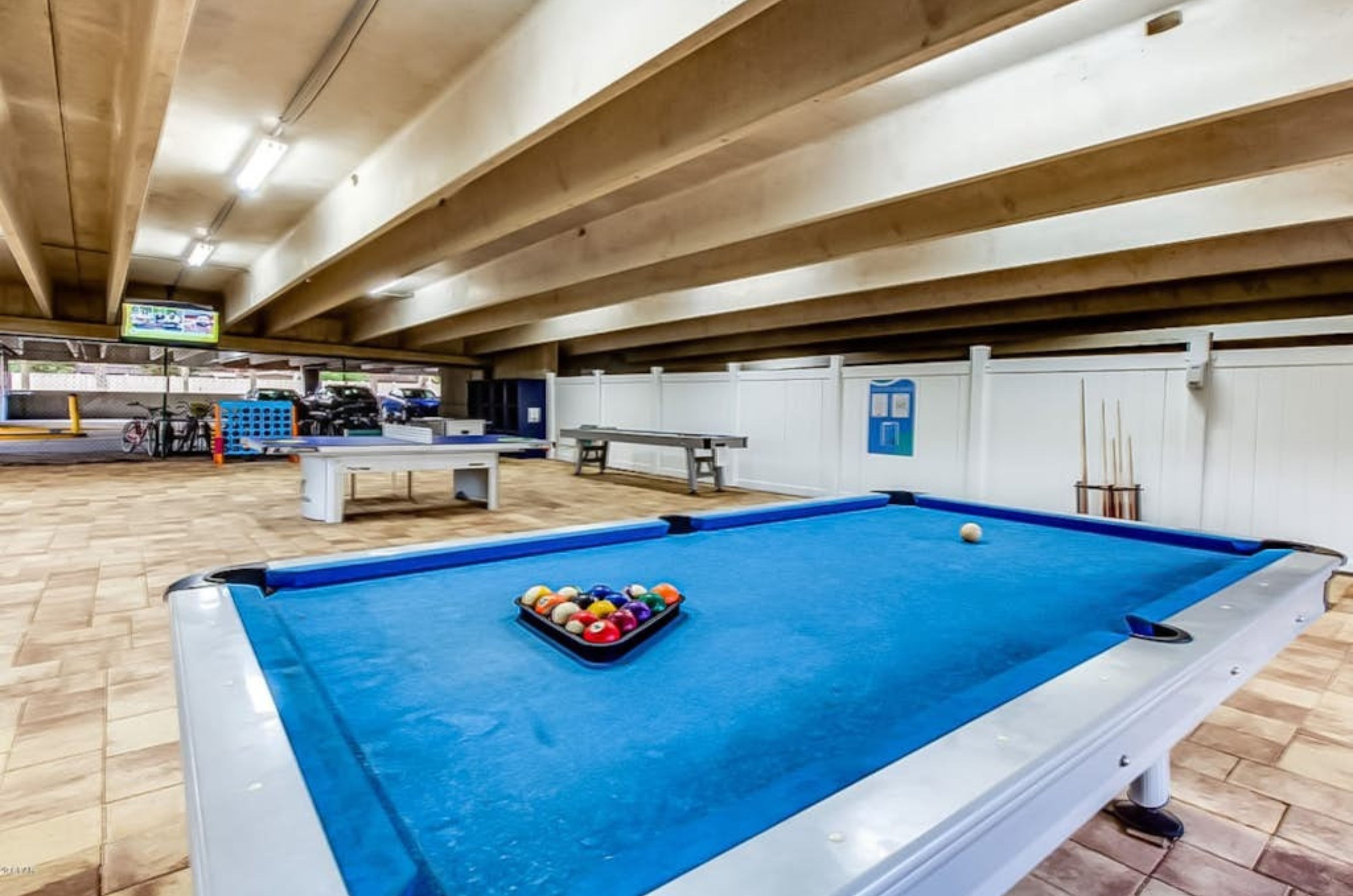 A pool table in the game room at Emerald Beach Resort 