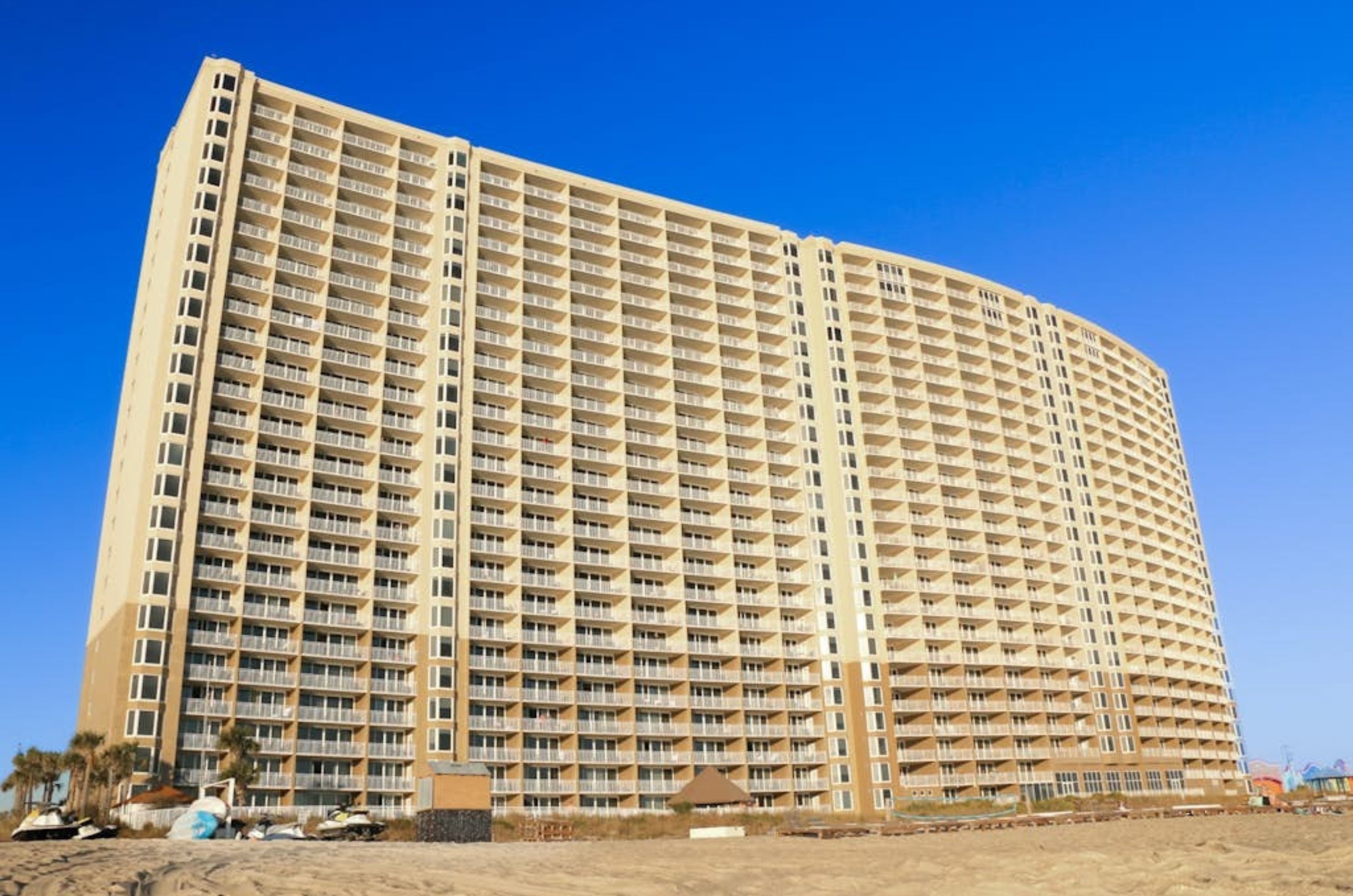 View from the beach of Emerald Beach Resort in Panama City Beach Florida 