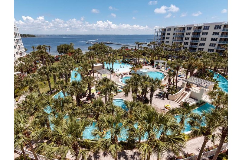 Beautiful grounds and lazy river at Destin West Beach & Bay Resort  in Fort Walton Florida