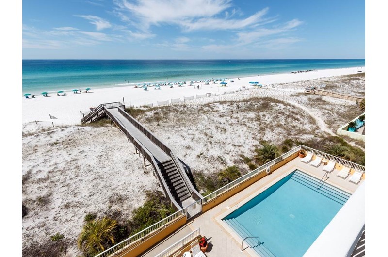 Birds eye view of the pool at Gulf Dunes in Fort Walton Beach FL