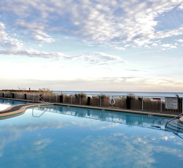 Close-up view of Gulf-front pool at Waters Edge Condos in Fort Walton Florida