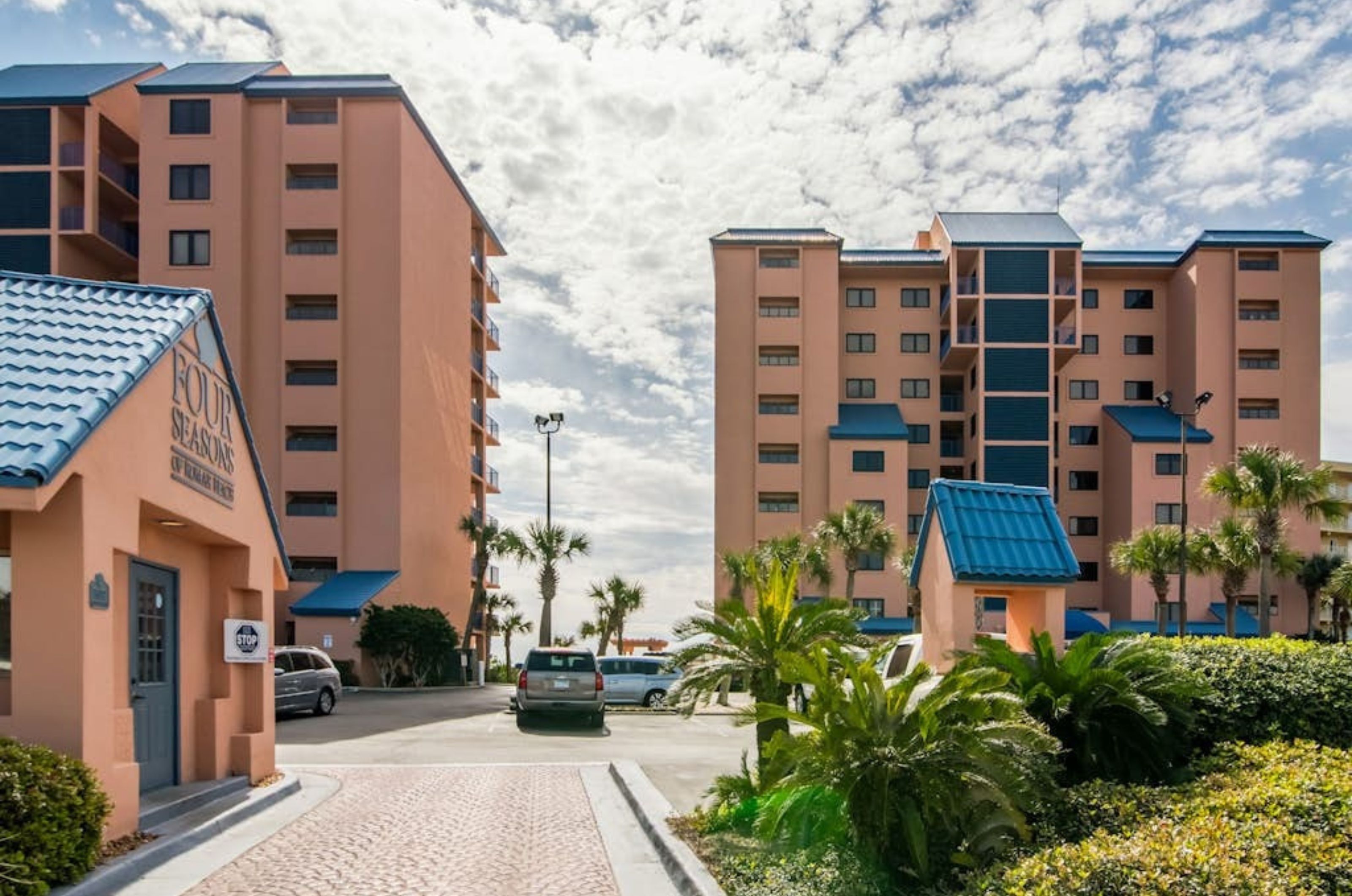 View from the street of the two condominiums at Four Seasons in Orange Beach Alabama 