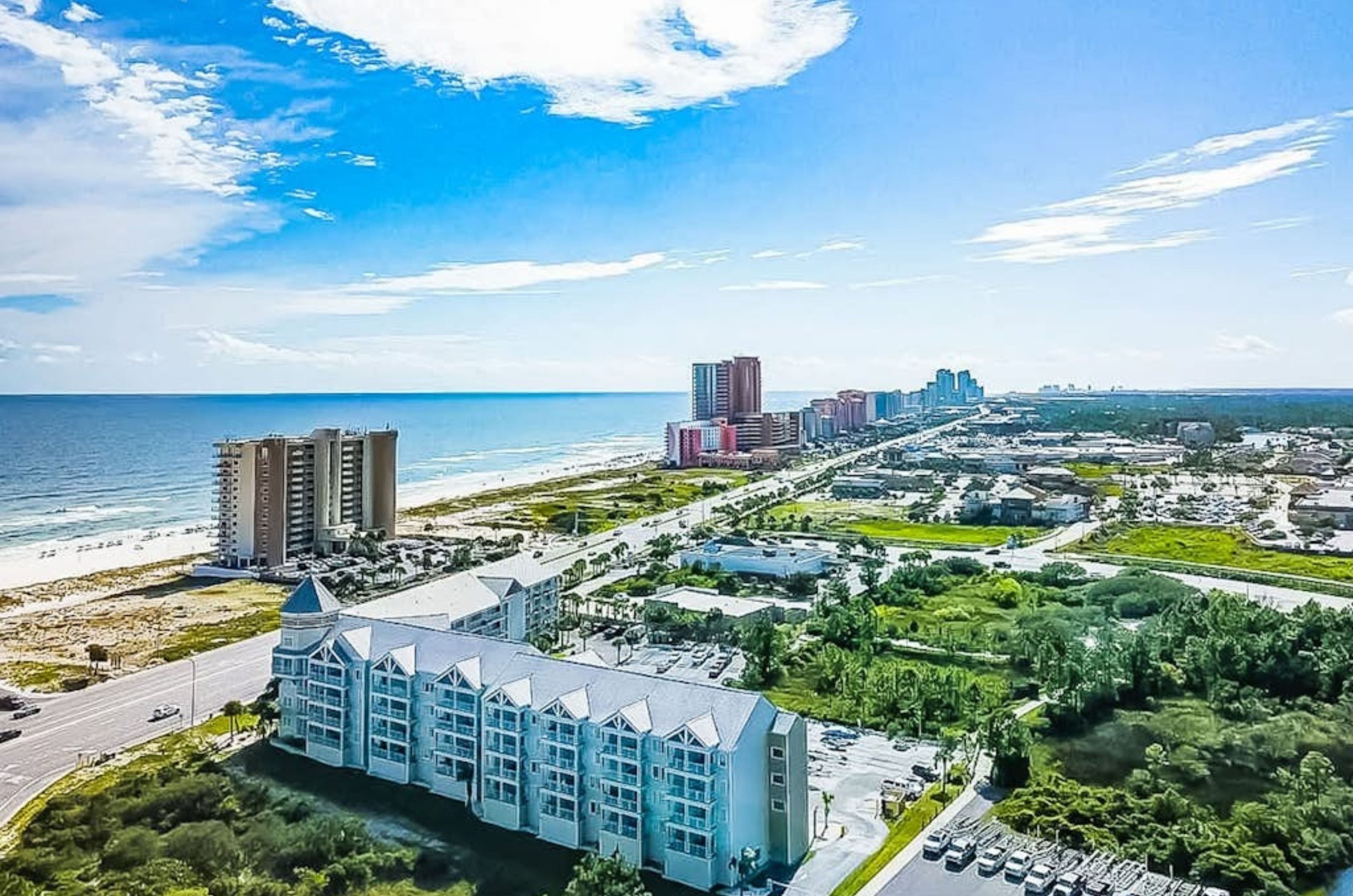 Aerial view of Grand Caribbean in Orange Beach Alabama 