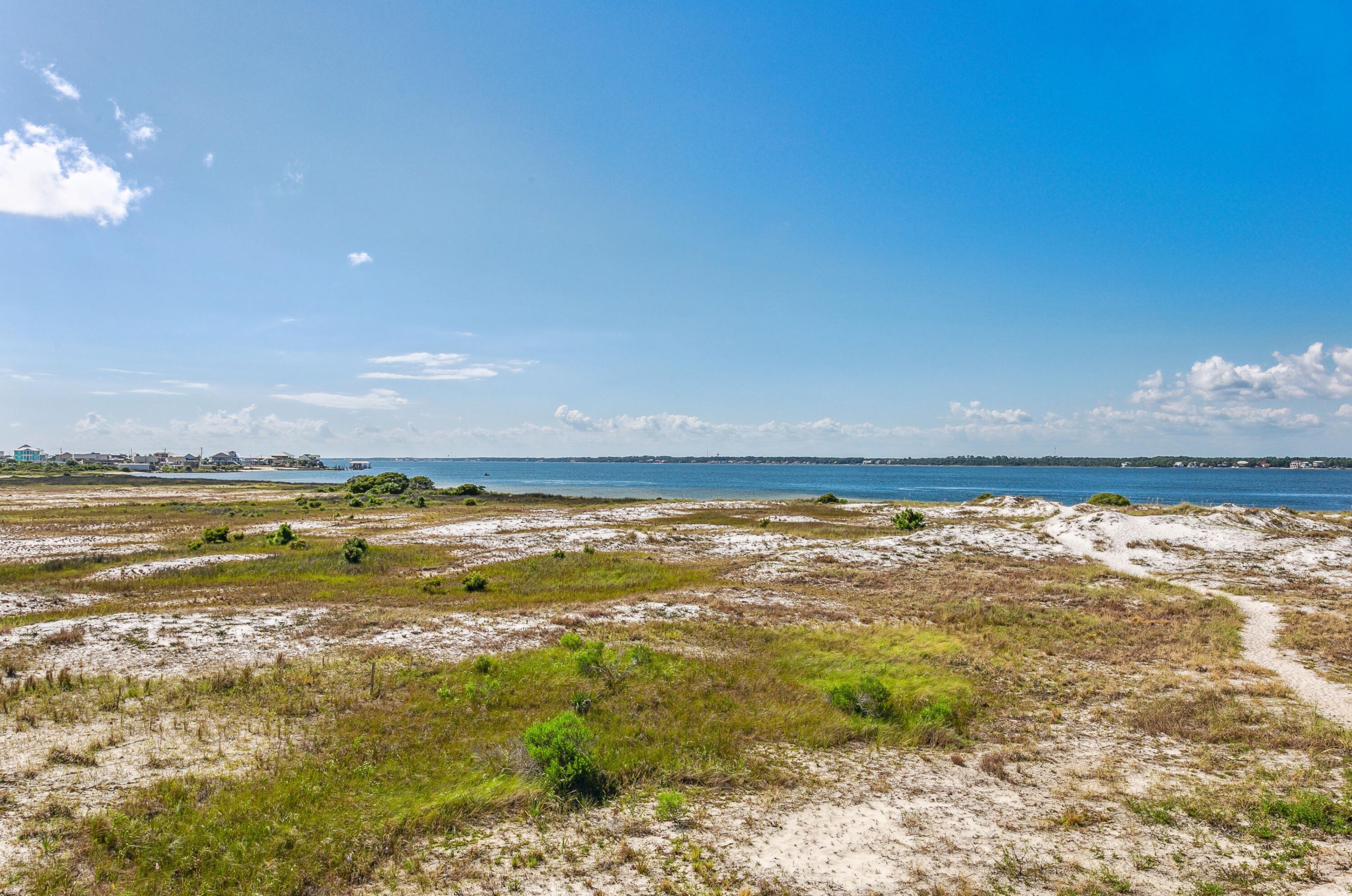 View from Gulf Island Condominiums of the Santa Rosa Sound and grassy beaches 