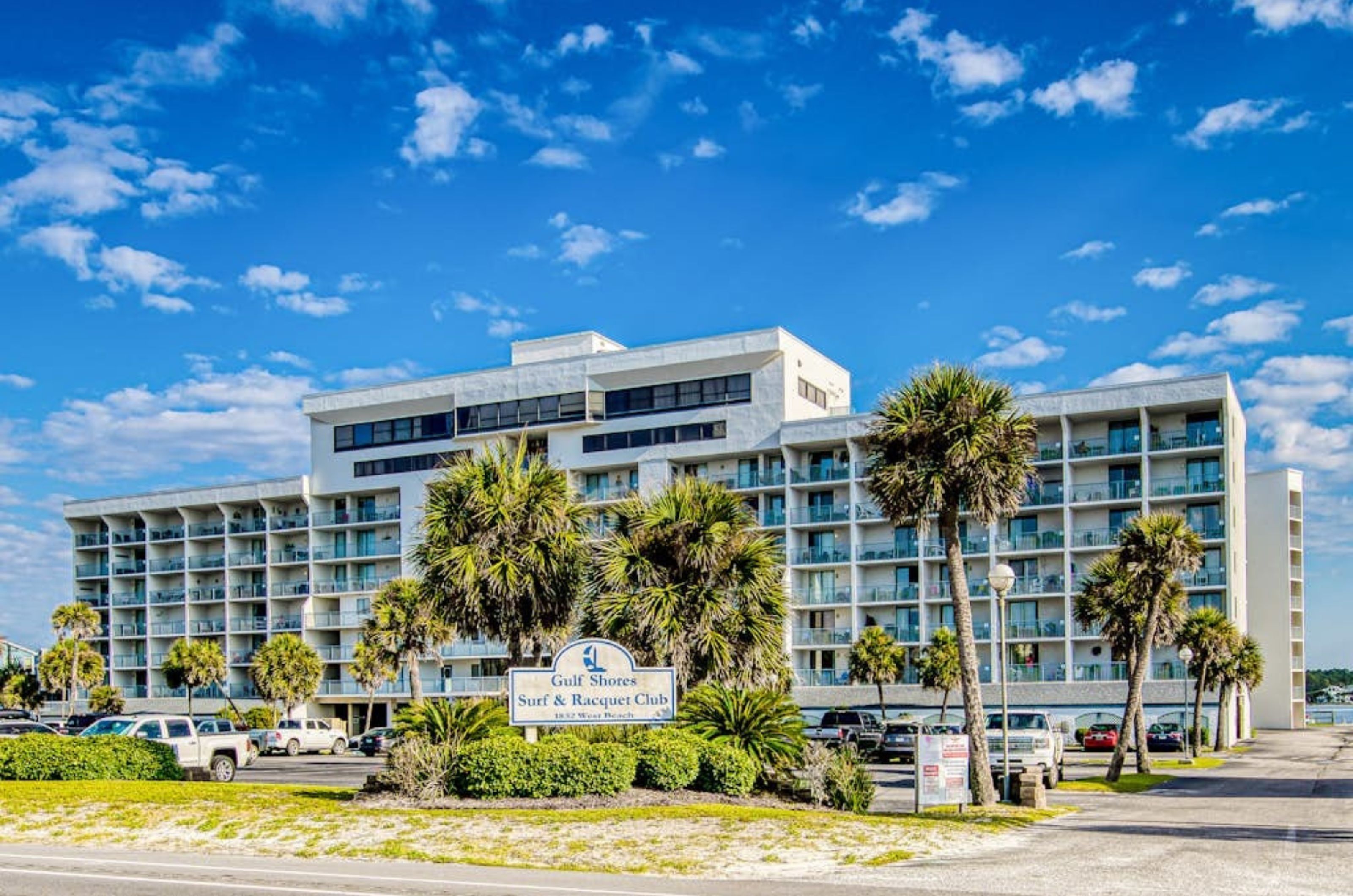 View from the street of Gulf Shores Surf and Racquet Club in Gulf Shores Alabama 