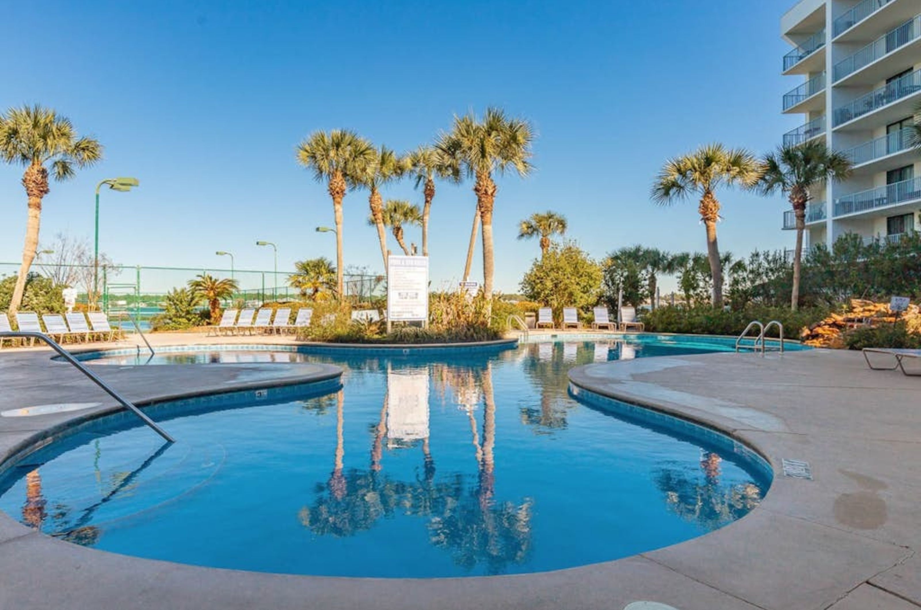 The crystal-blue swimming pool at Gulf Shores Surf and Racquet Club in Gulf Shores Alabama 