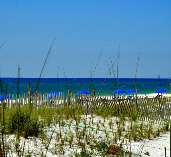 View over the dunes to the beach and Gulf at Crystal Towers Gulf Shores