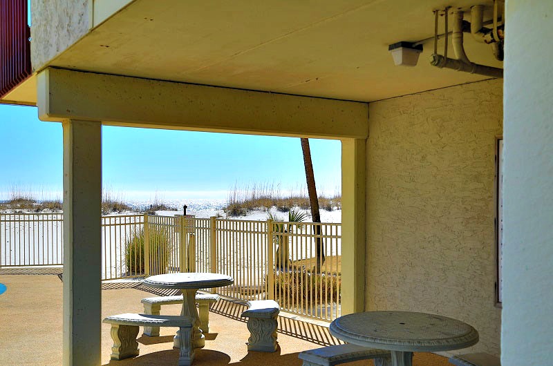 Beachfront eating area at Southern Sands in Gulf Shores AL