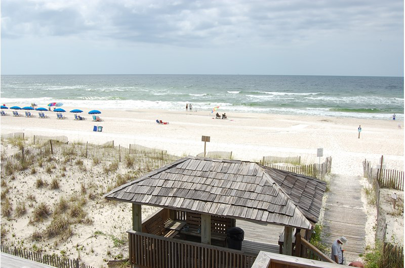 Easy walk to the beach in from of The Beach Front Condos in Gulf Shores Alabama