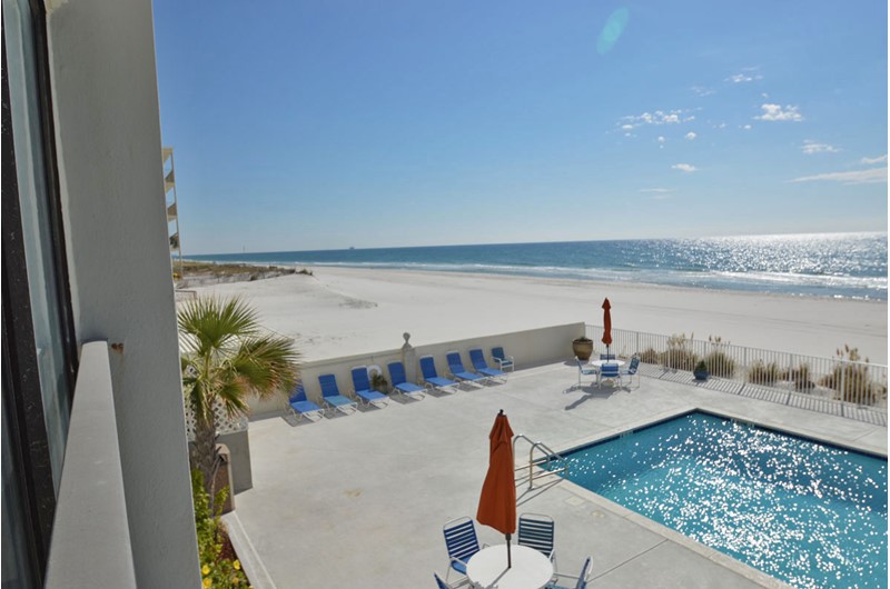 View of pool from Gulf Tower Condos patio in Gulf Shores Alabama