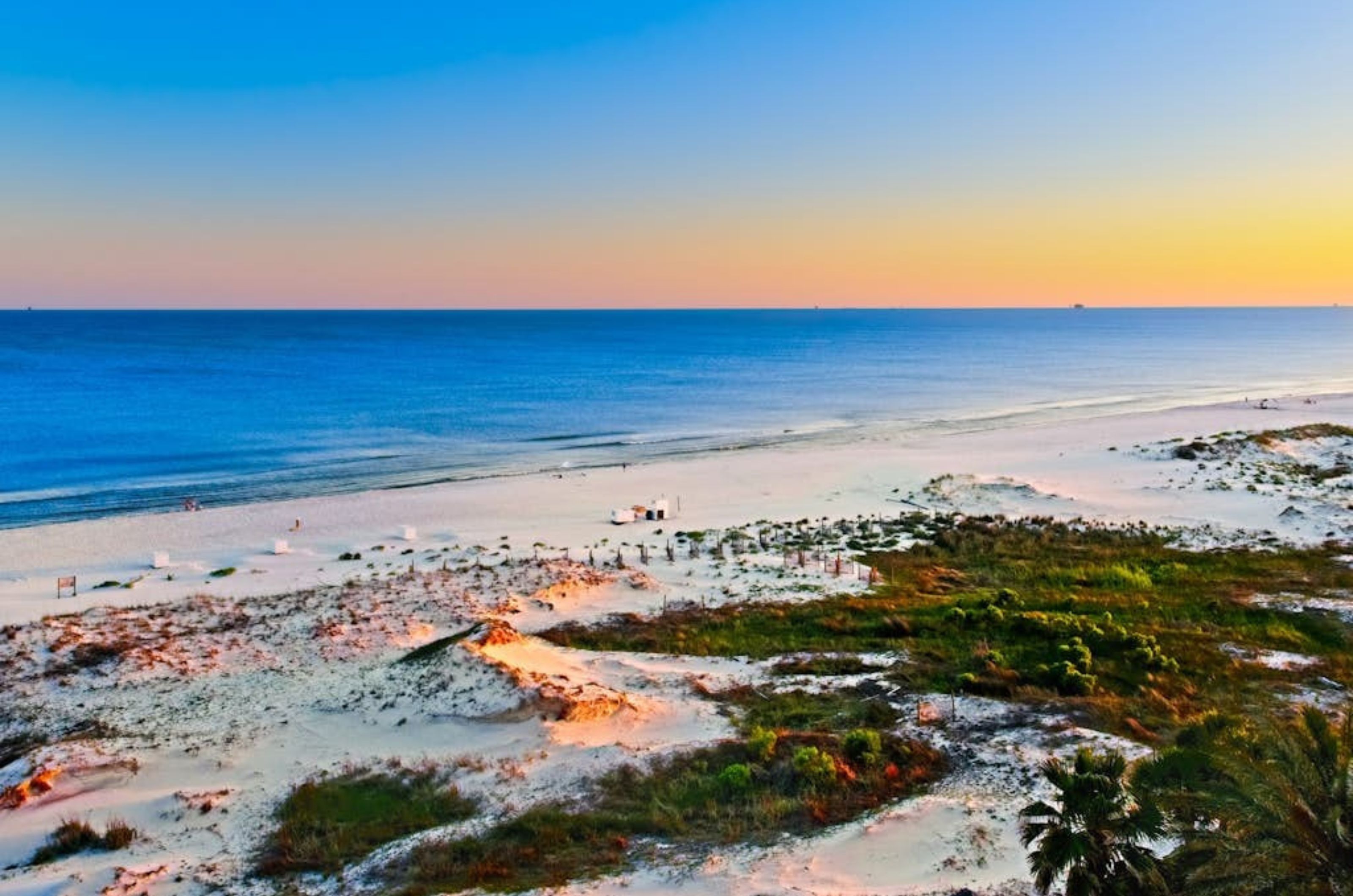 Bird's eye view of the Gulf of Mexico at sunset from Gulfside Townhomes in Gulf Shores Alabama 