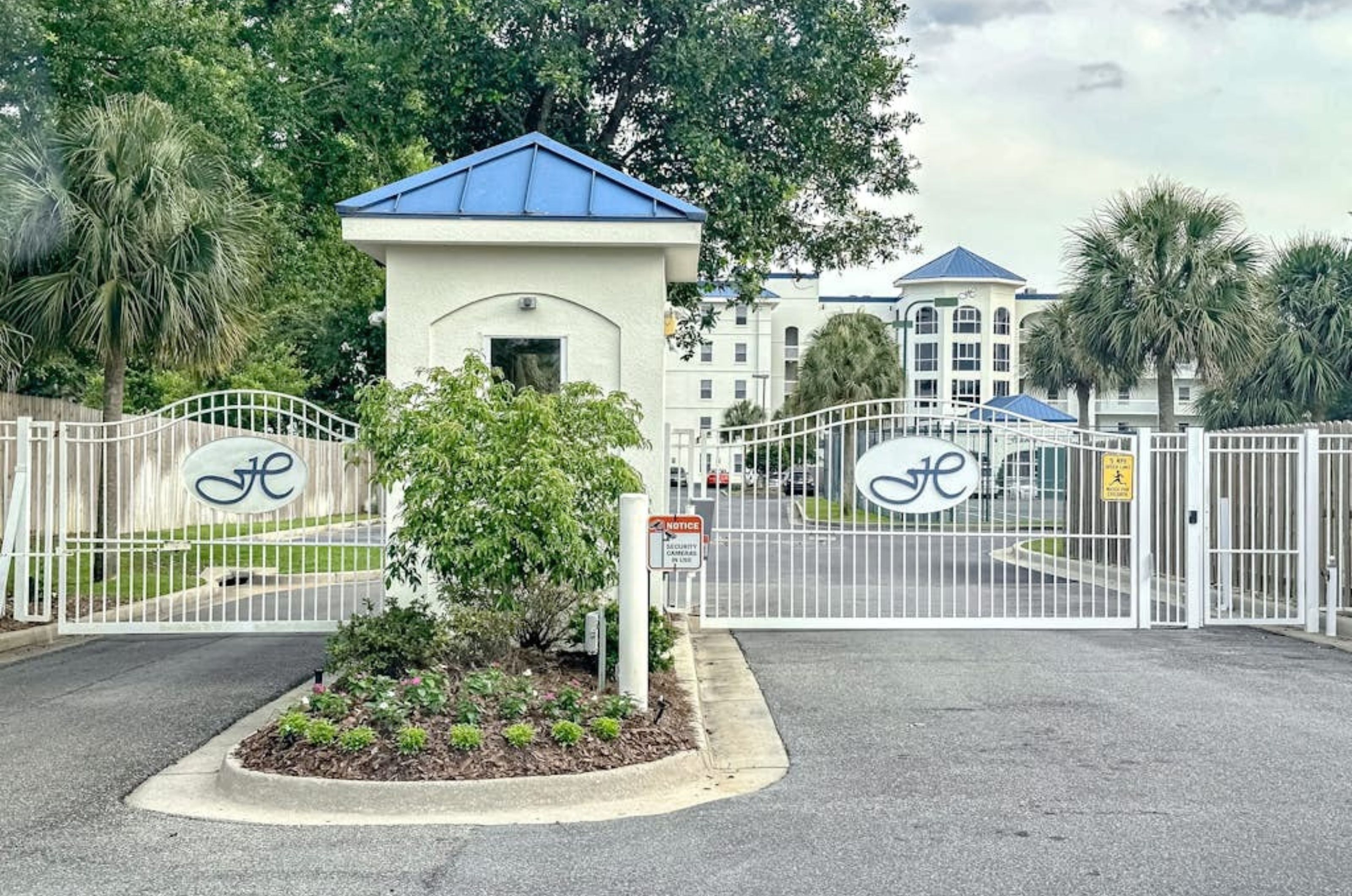 The gated entrance to Harbor Cove in Orange Beach Alabama