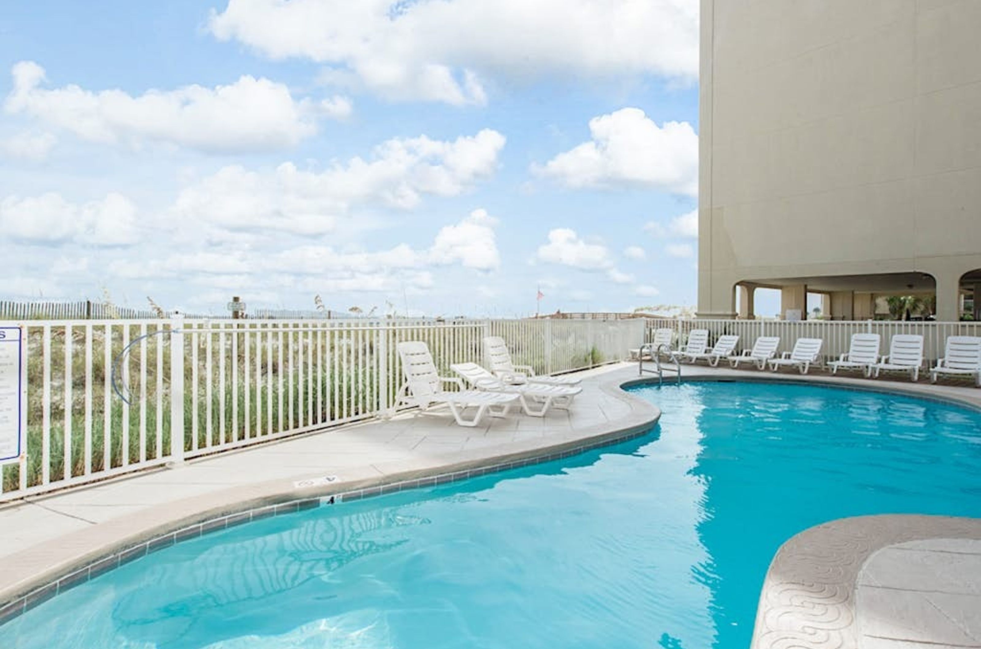 The Gulf-front swimming pool at Harbour Place in Orange Beach Alabama 