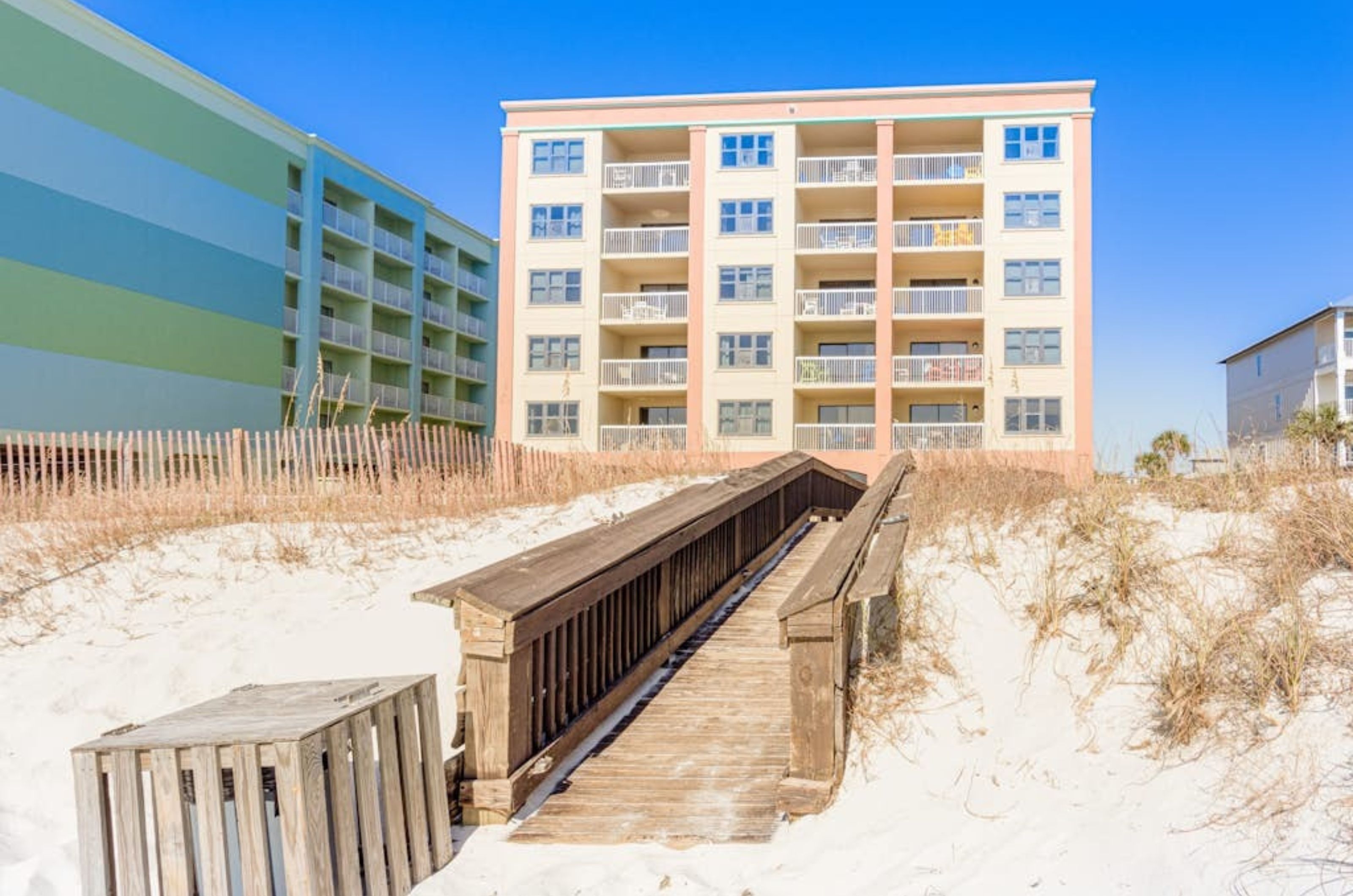 View from the beach of Harbour Place in Orange Beach Alabama	