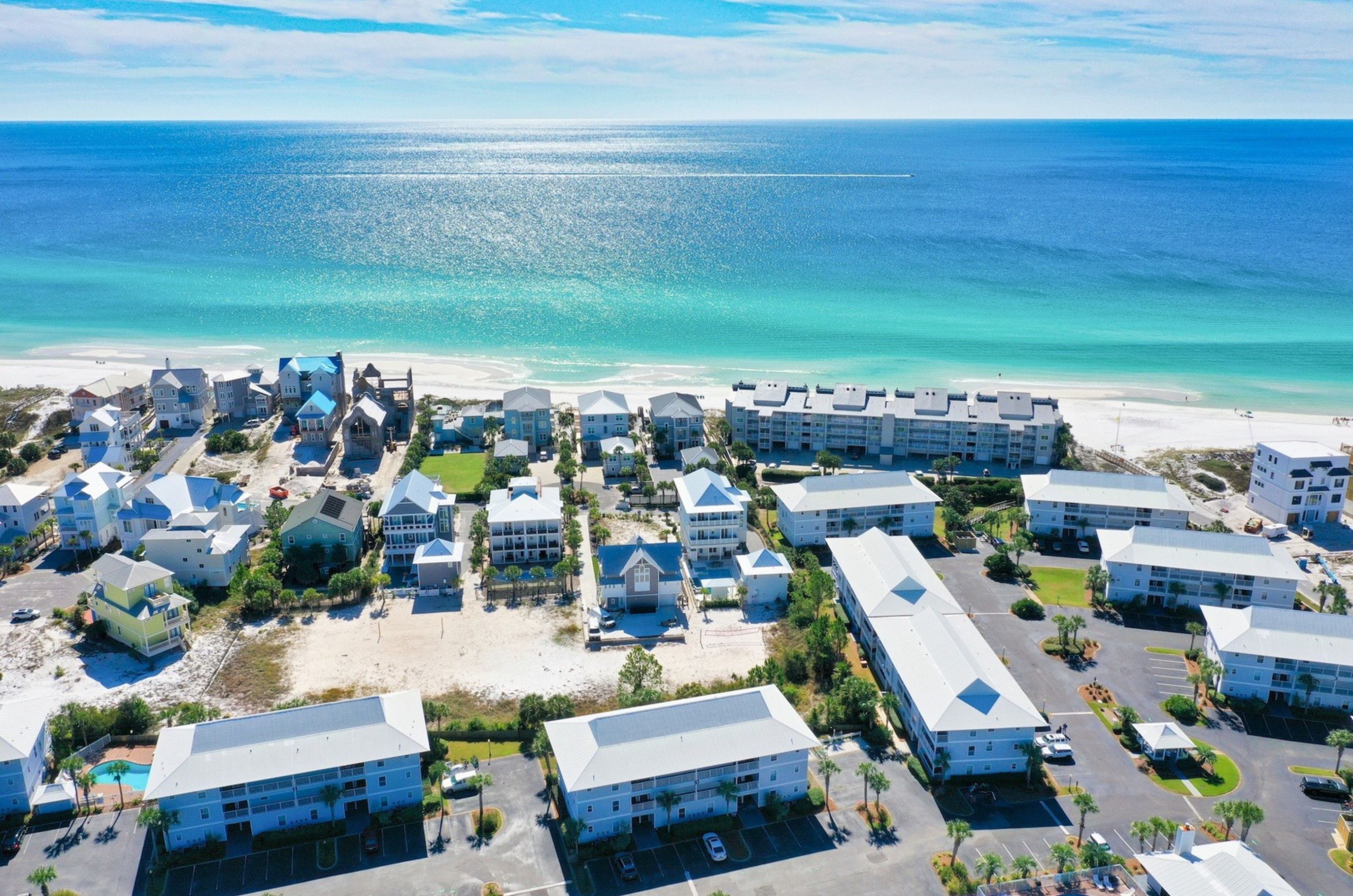 Birds eye view of Beachside Villas next to the Gulf in Seagrove Beach Florida 