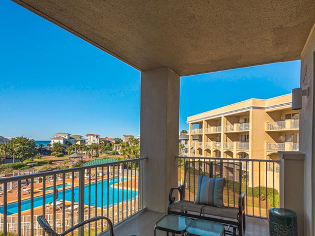 You can enjoy the lovely pool and landscaping from your balcony at San Remo Santa Rosa Beach Florida