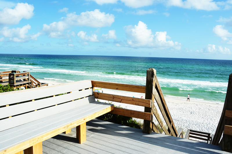 Beautiful gulf front view of the emerald green waters of Seacrest Beach from the newly remodeled boardwalk at Seamist Condominiums.