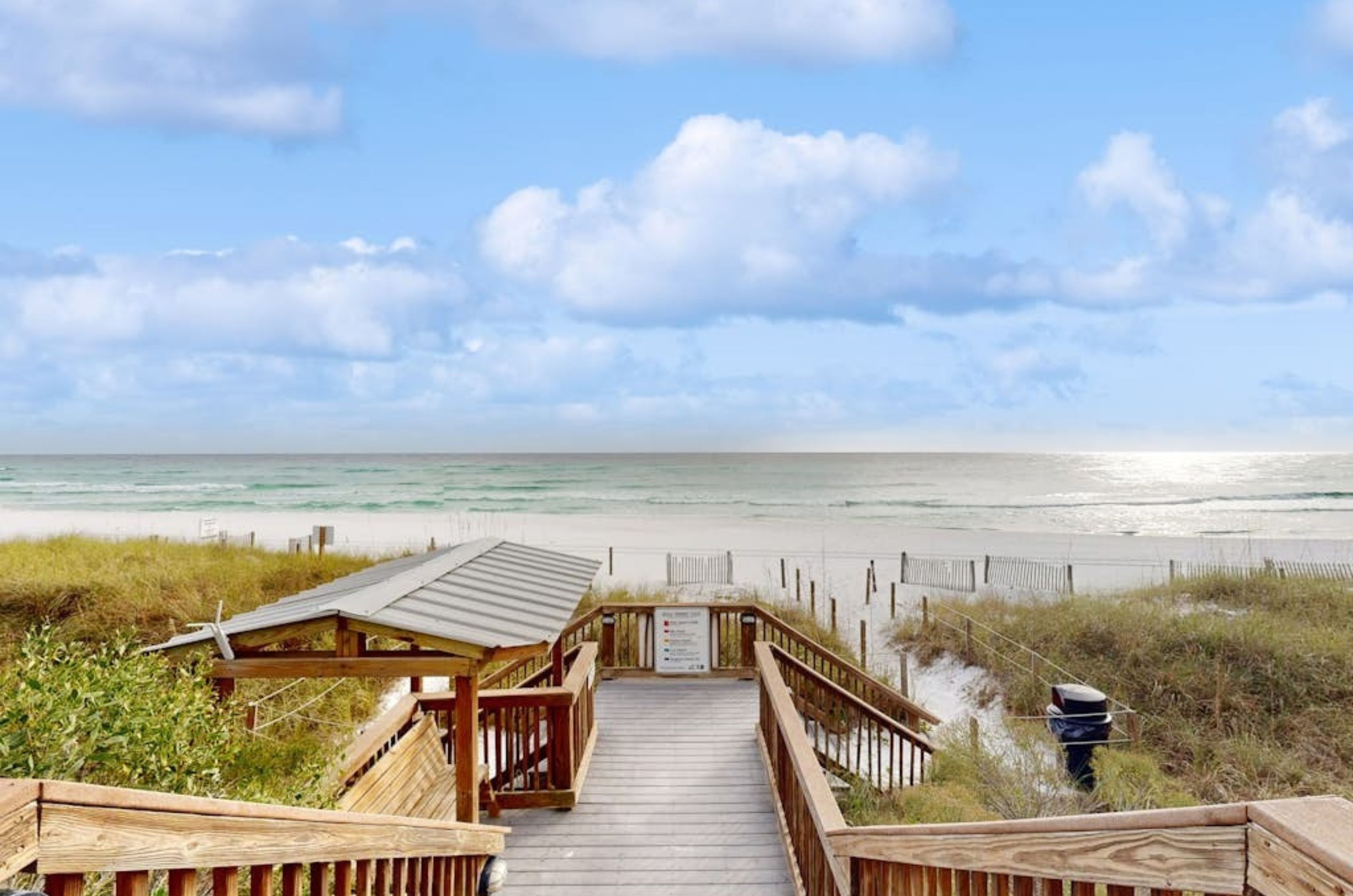 The private boardwalk leading to the beautiful adjacent Destin beach.	