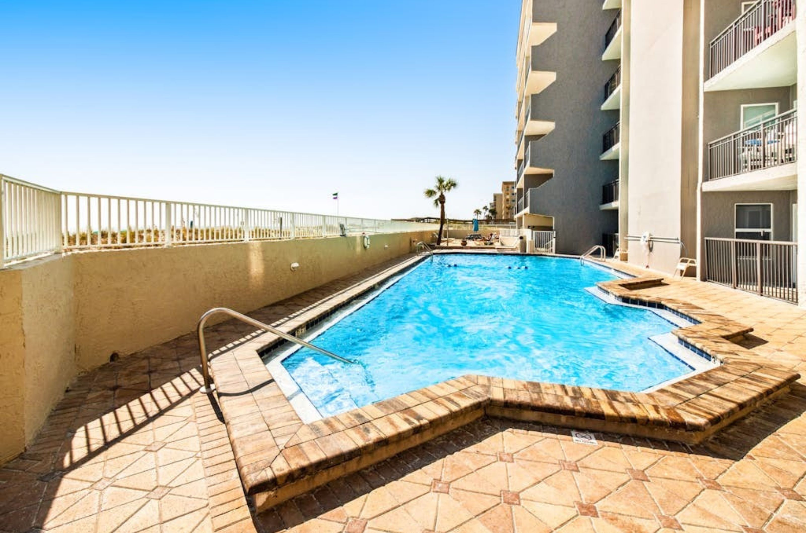 The beachfront swimming pool in front of Island Echos in Fort Walton Beach Florida 