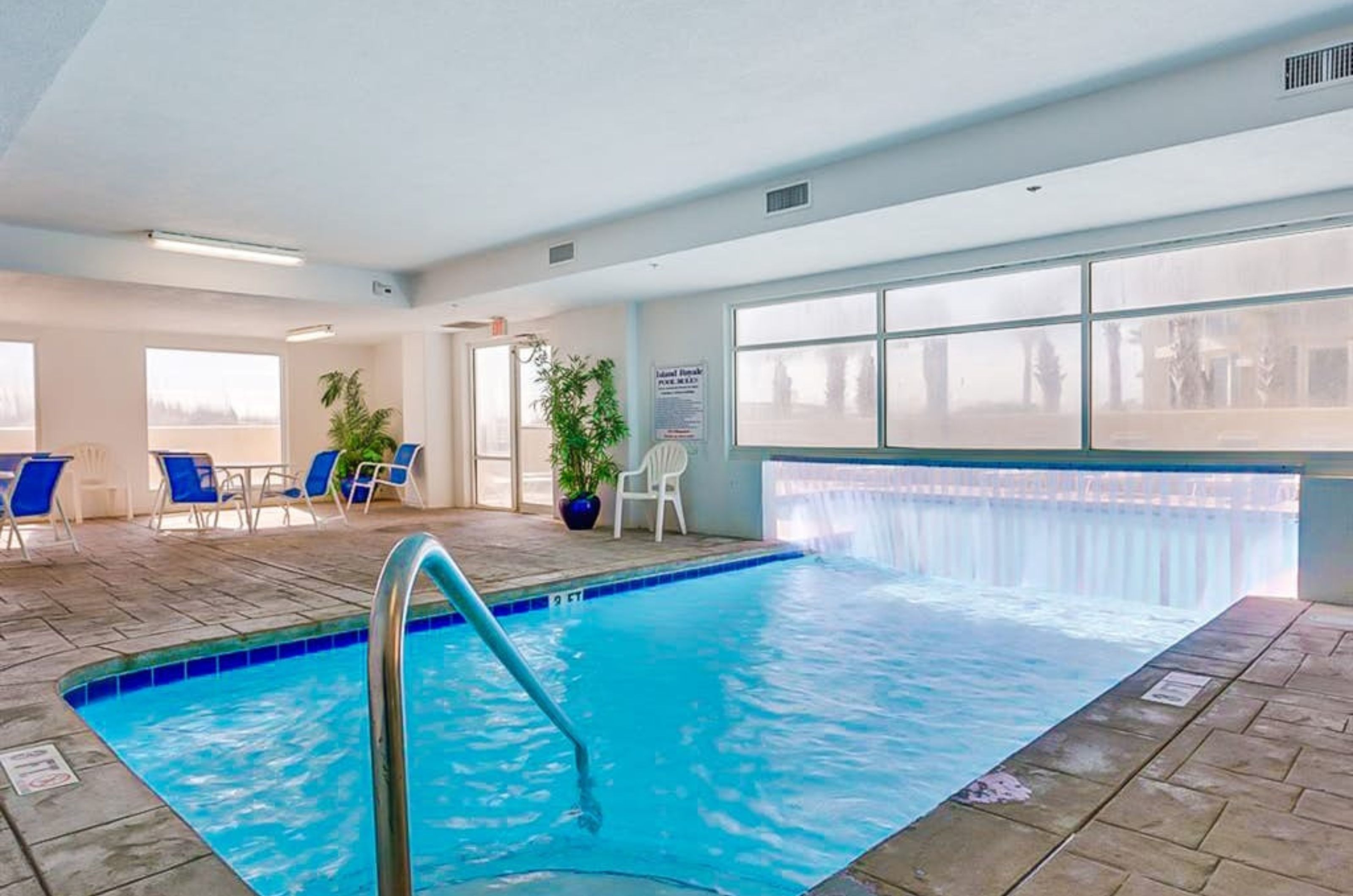 The indoor portion of the indoor/outdoor swimming pool at Island Royale in Gulf Shores Alabama 