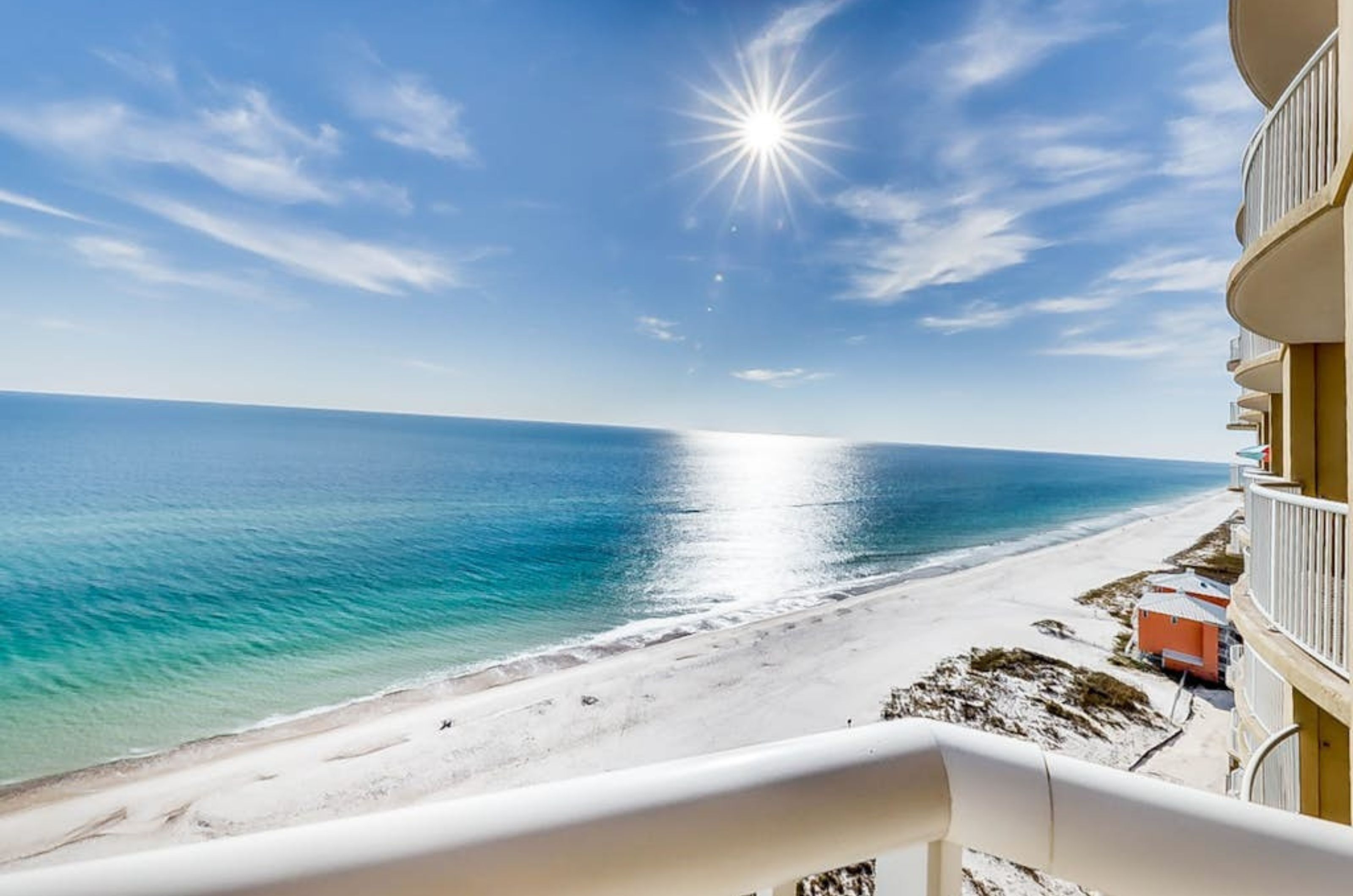 View of the Gulf and the beach from a private balcony at Island Royale 