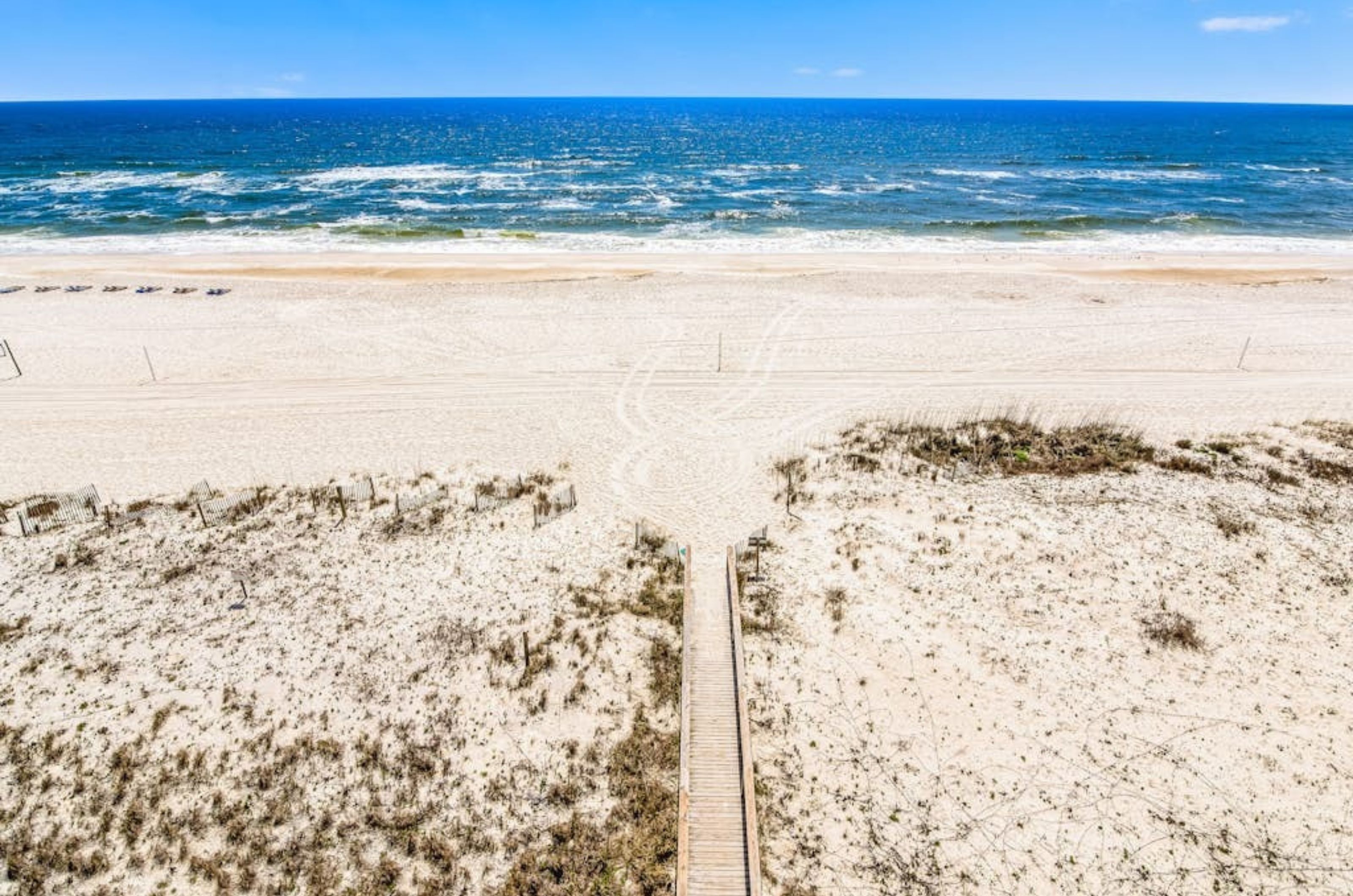 Aerial view of the Gulf of Mexico from a private balcony at Island Sunrise 