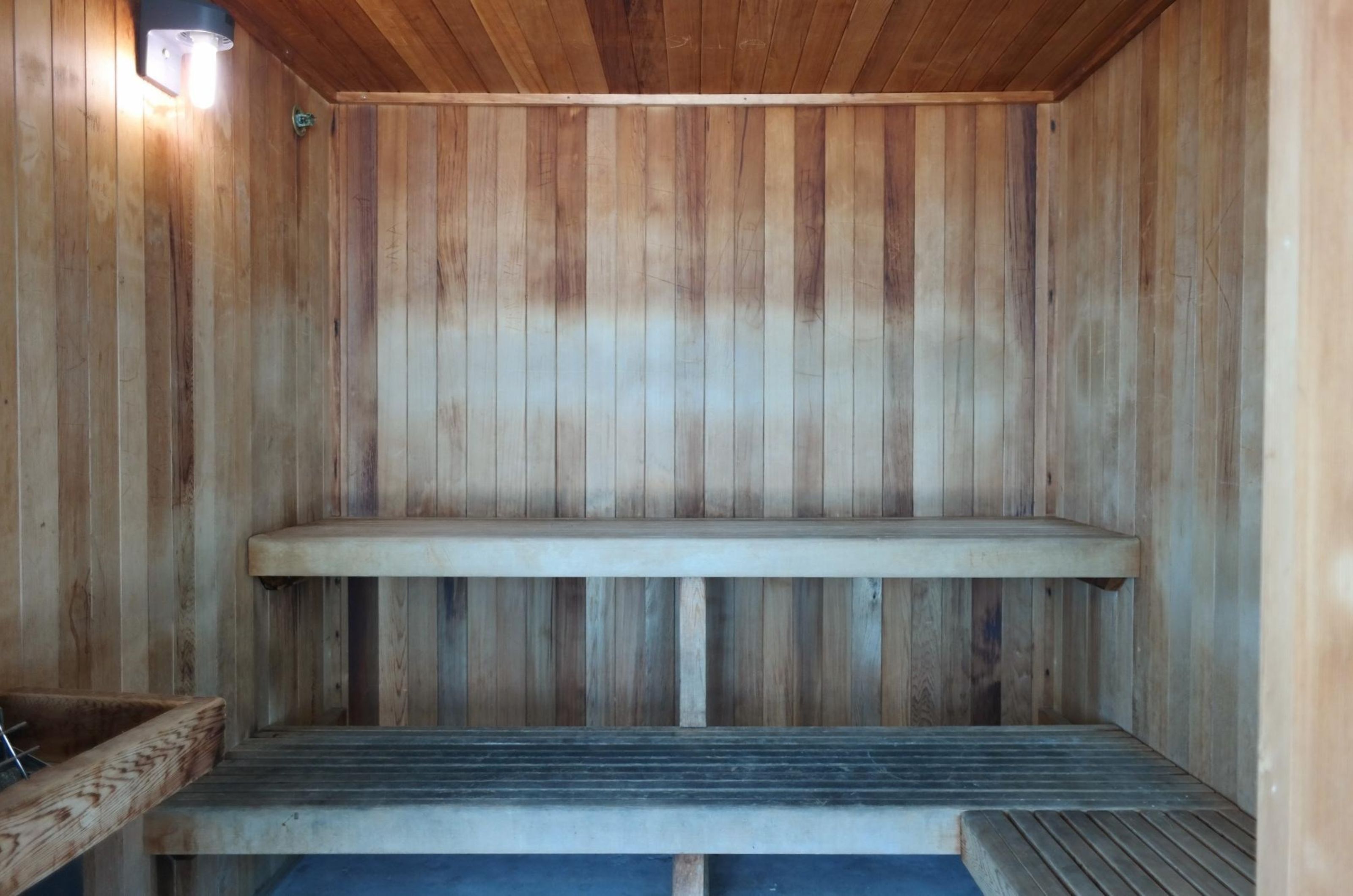 The wooden interior of the sauna at Island Tower in Gulf Shores Alabama