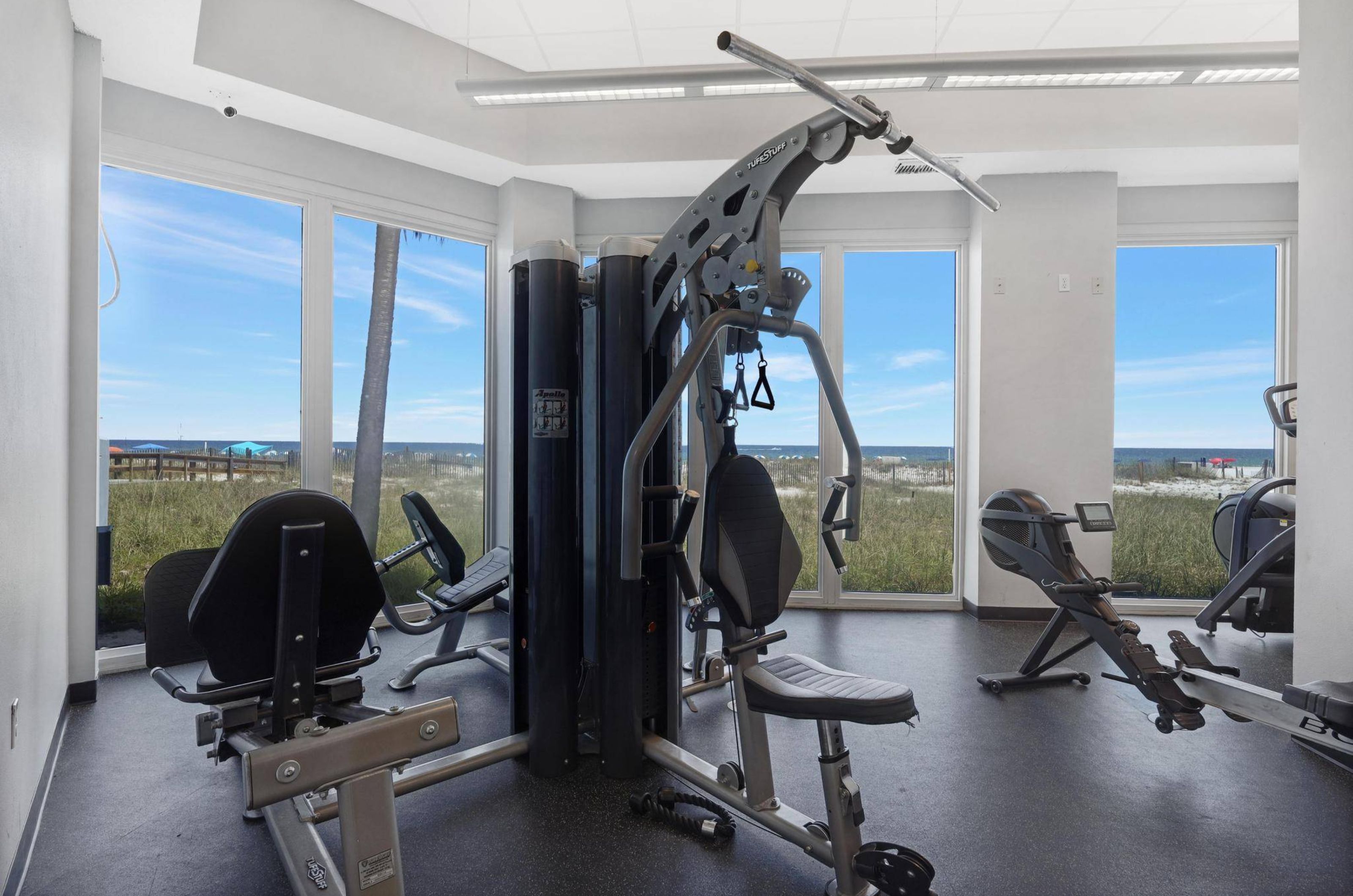 Strength equipment in the on-site fitness center 