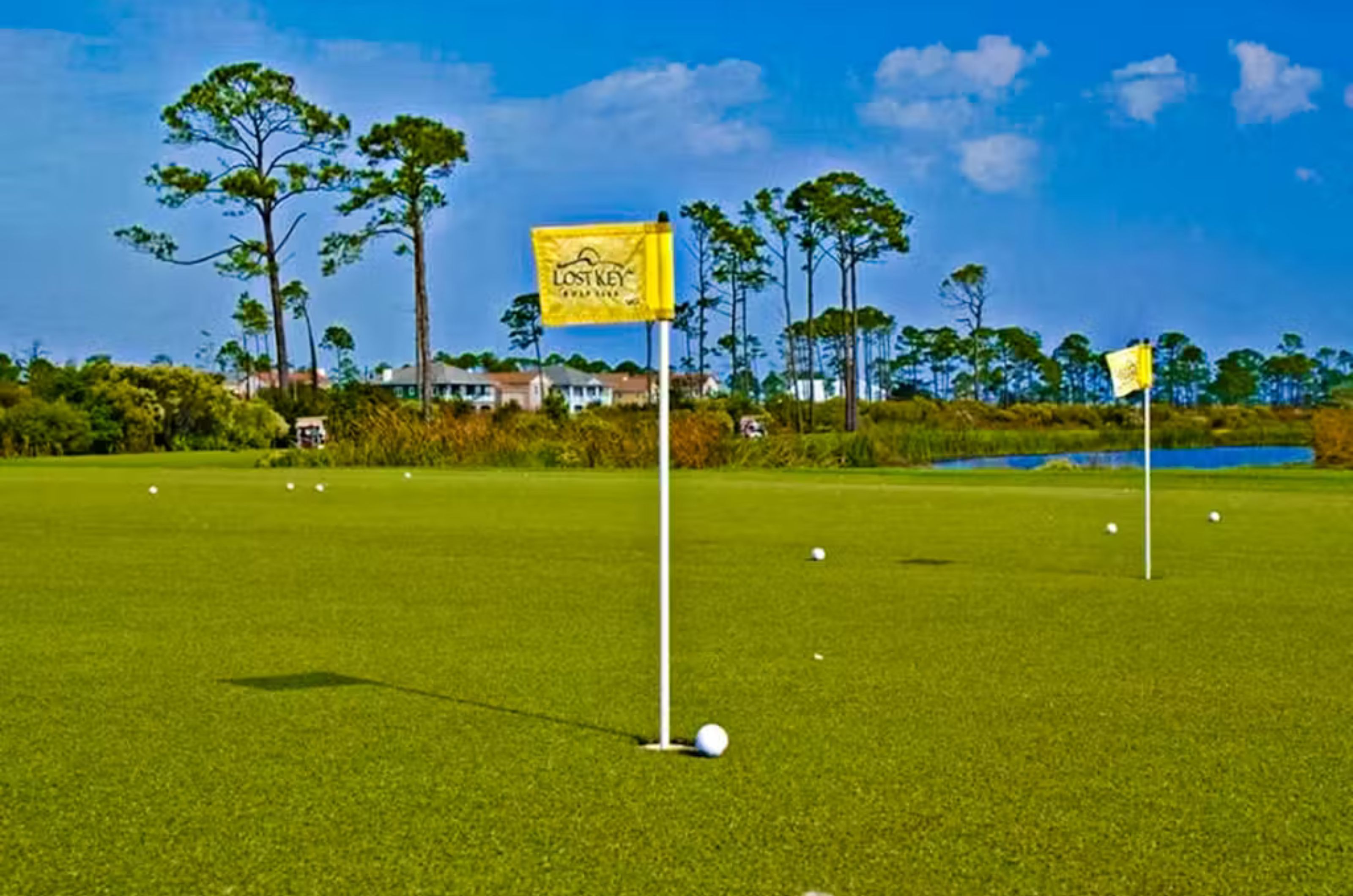 One of the holes at the 18-hole championship golf course in the Lost Key Golf and Beach Club 