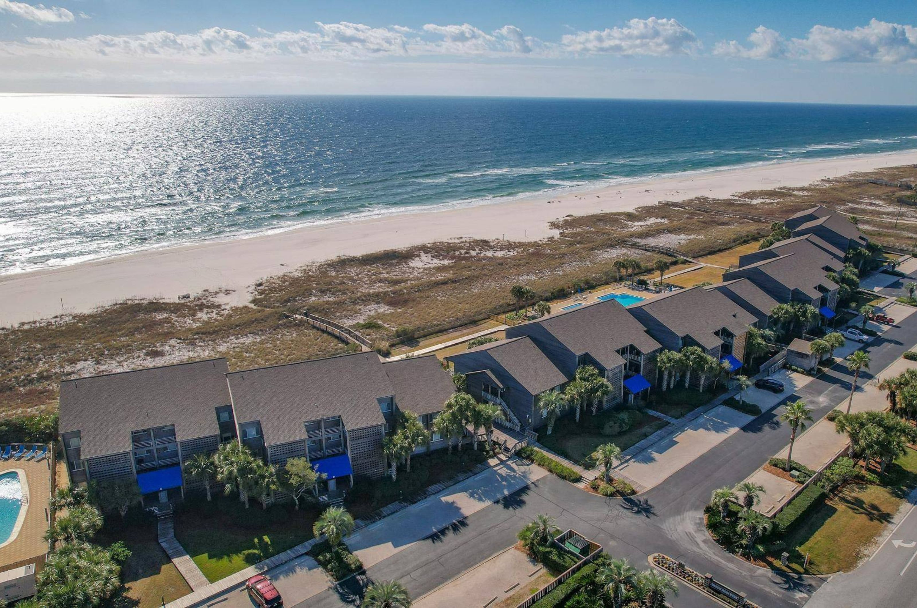 Aerial view of Needle Rush Point with the Gulf of Mexico behind the property 