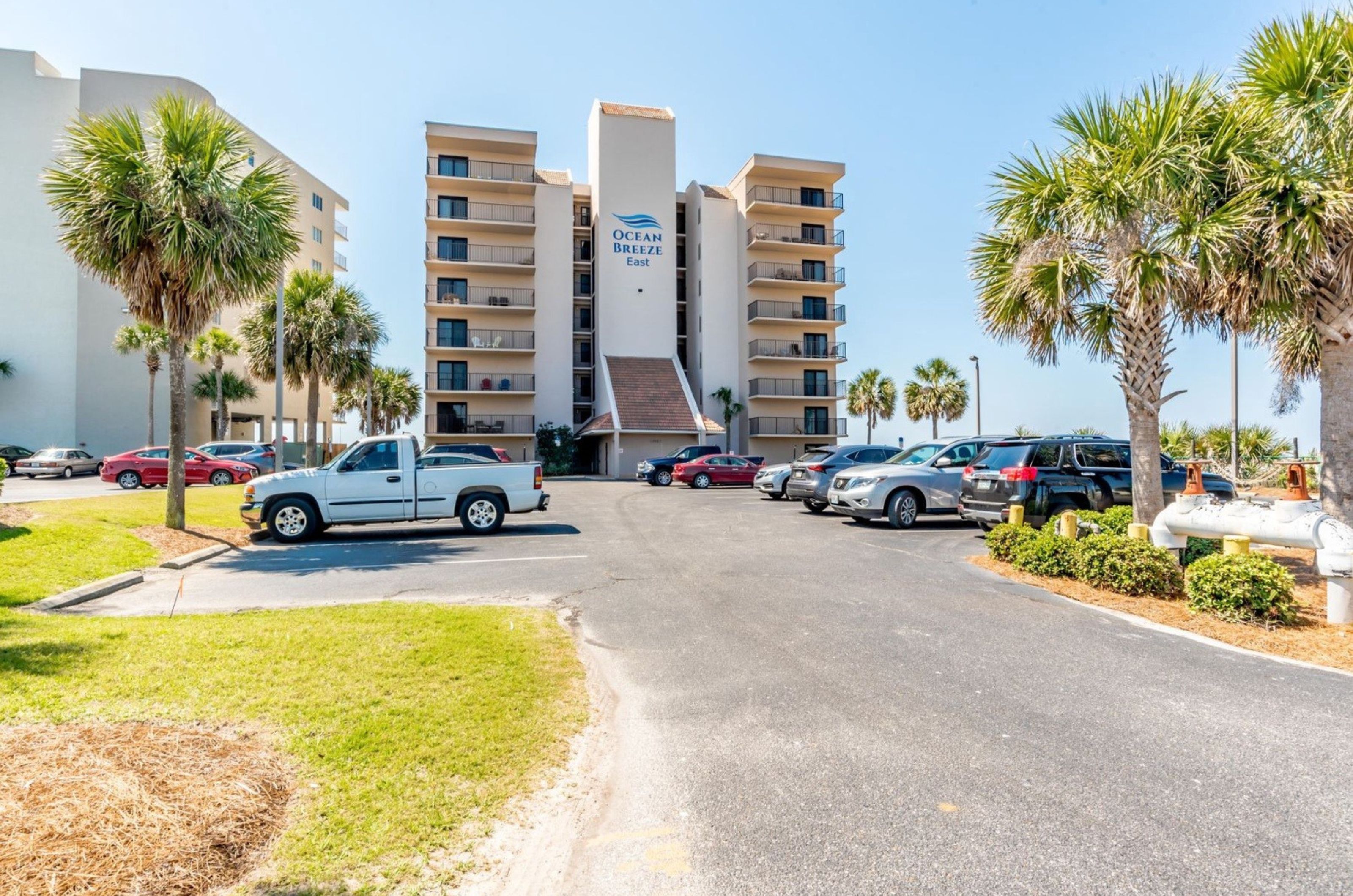 View of the front of Ocean Breeze East Condos from Perdido Key Drive