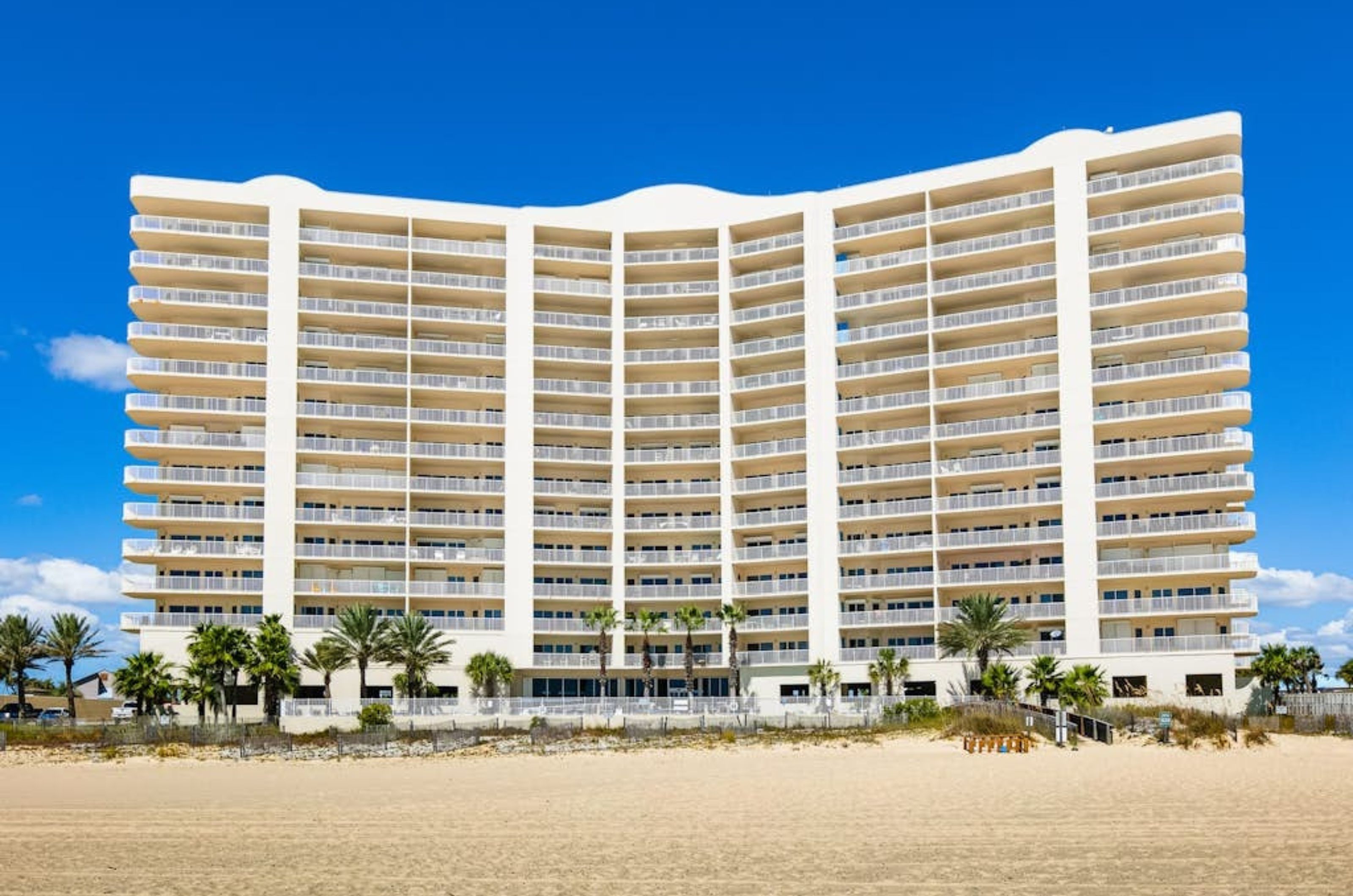 Exterior view from the beach at Admirals Quarters in Orange Beach AL