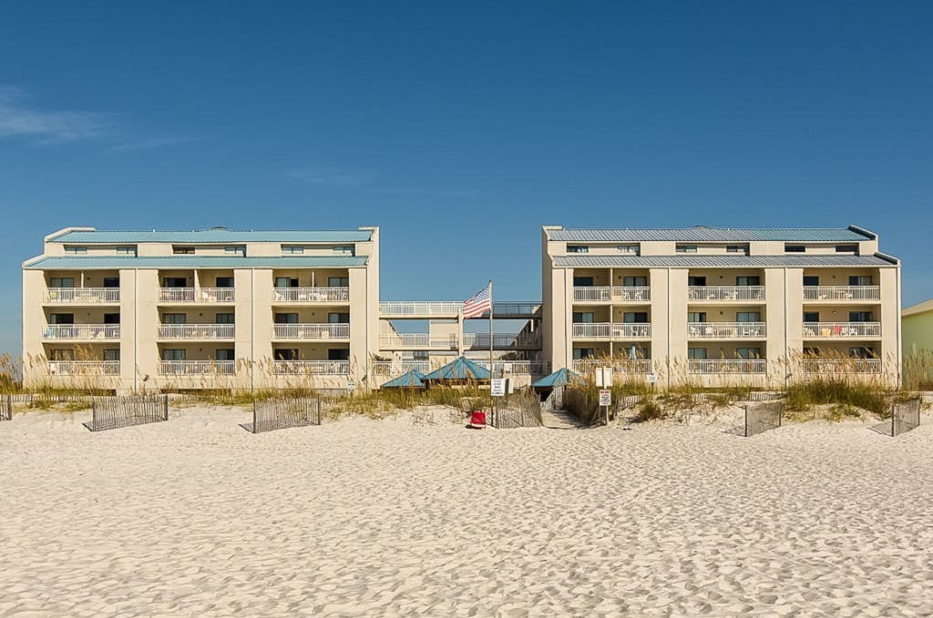 View from the beach of Sugar Beach Condos in Orange Beach Alabama 