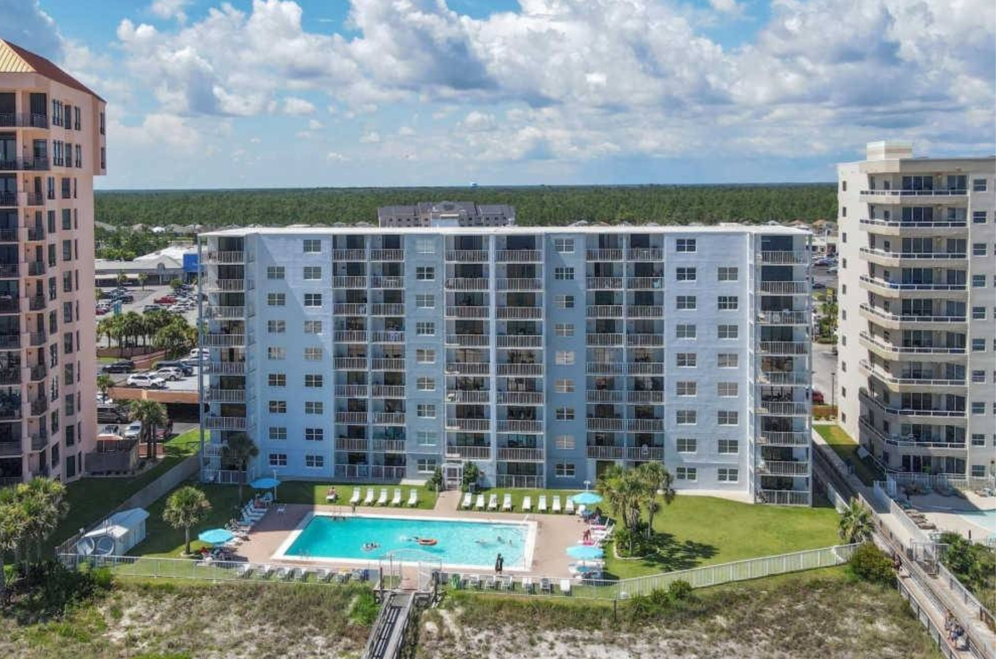 Aerial view from the Gulf of Sunswept Condominiums in Orange Beach Alabama