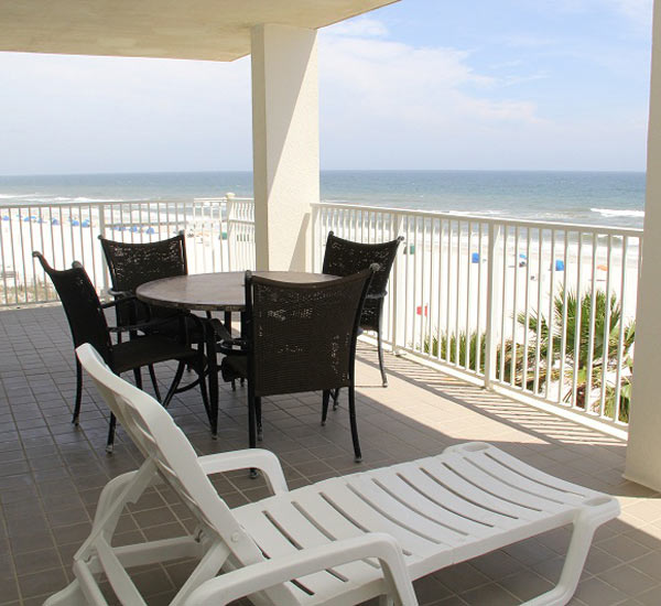 Balcony overlooking the beach at Windward Pointe in Orange Beach Alabama