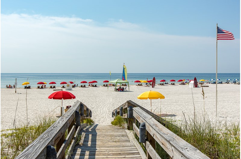 The boardwalk is a handy way to the beach at Windward Pointe Condominiums in Orange Beach Alabama