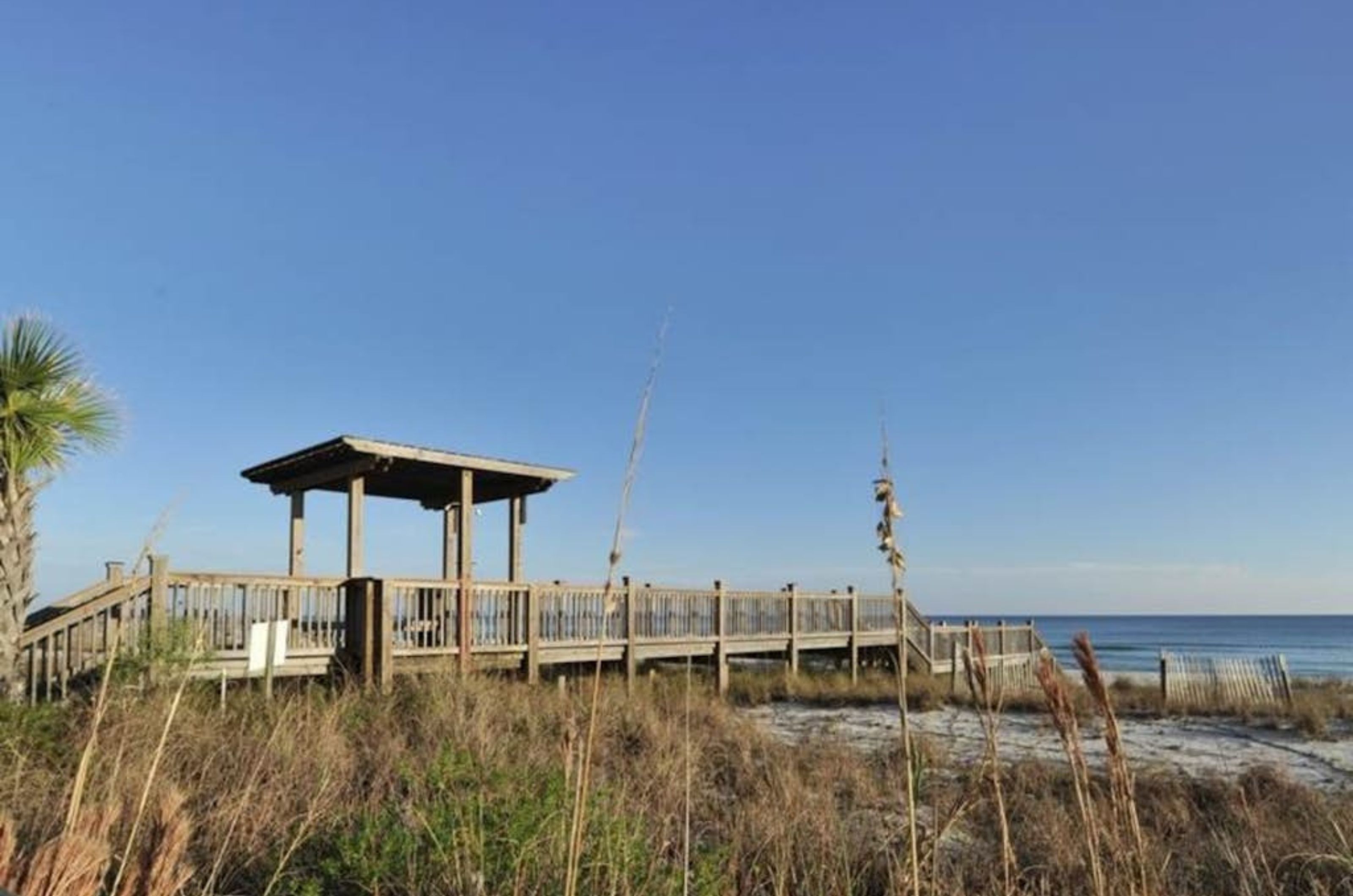 The wooden boardwalk leading to the Gulf of Mexico in Perdido Key Florida 