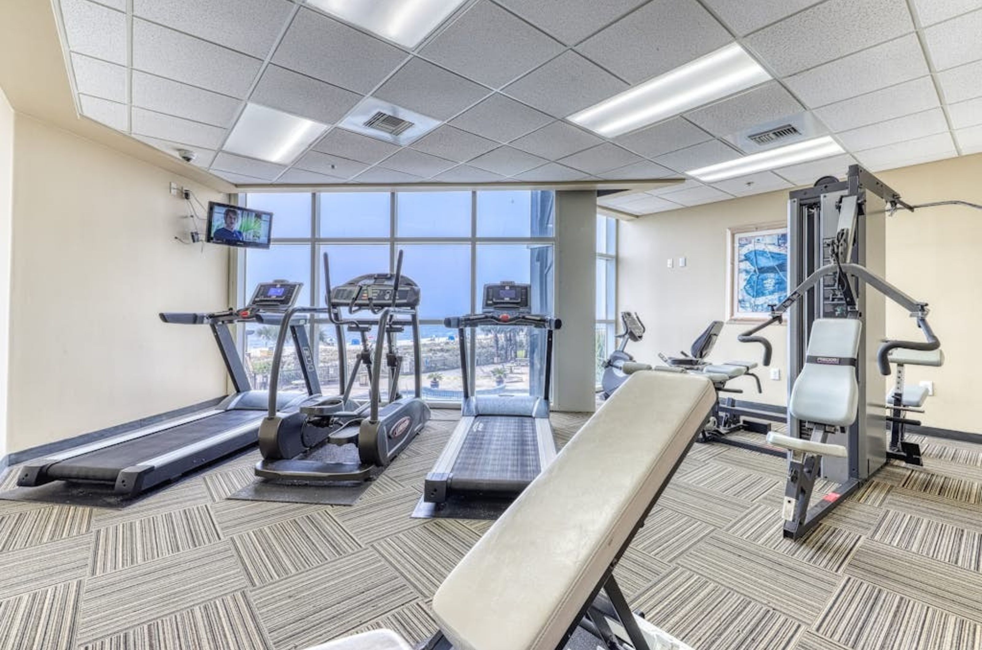 Cardio and strength equipment in the on-site fitness center 