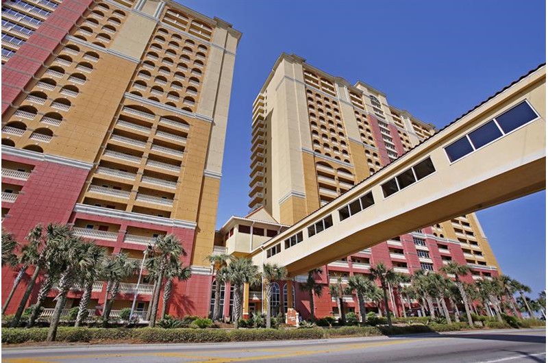 Easy walk-over from a comfortable parking deck to your condo at Calypso in Panama City Beach Florida