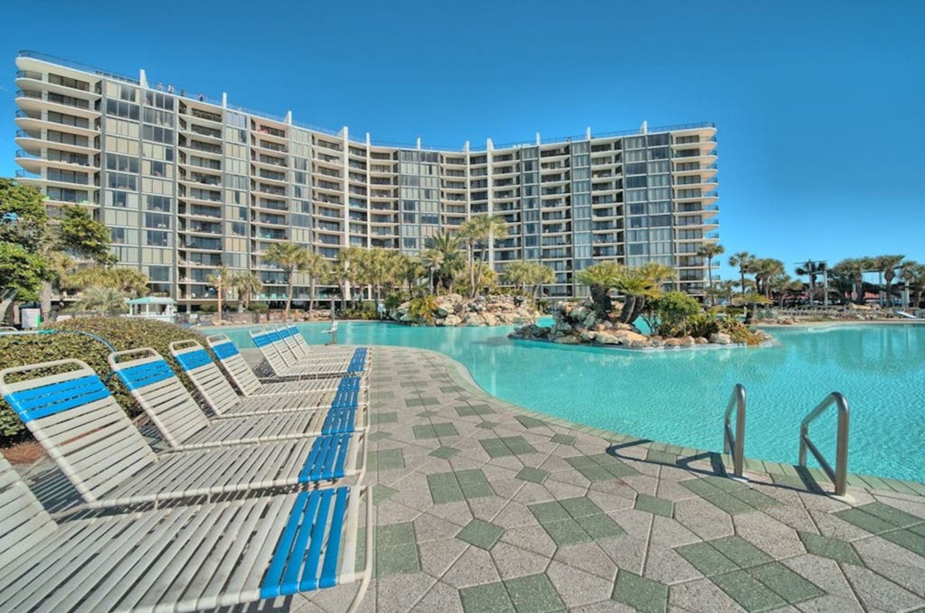 The outdoor pool in front of Edgewater Beach and Golf Resort in Panama City Beach Florida	