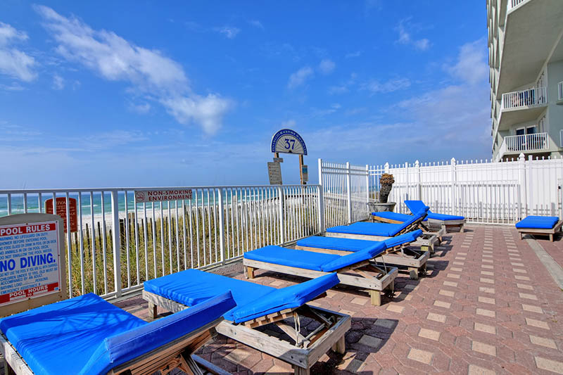 Huge pool deck to sunbath in at Grandview East Resort in Panama City Beach Florida